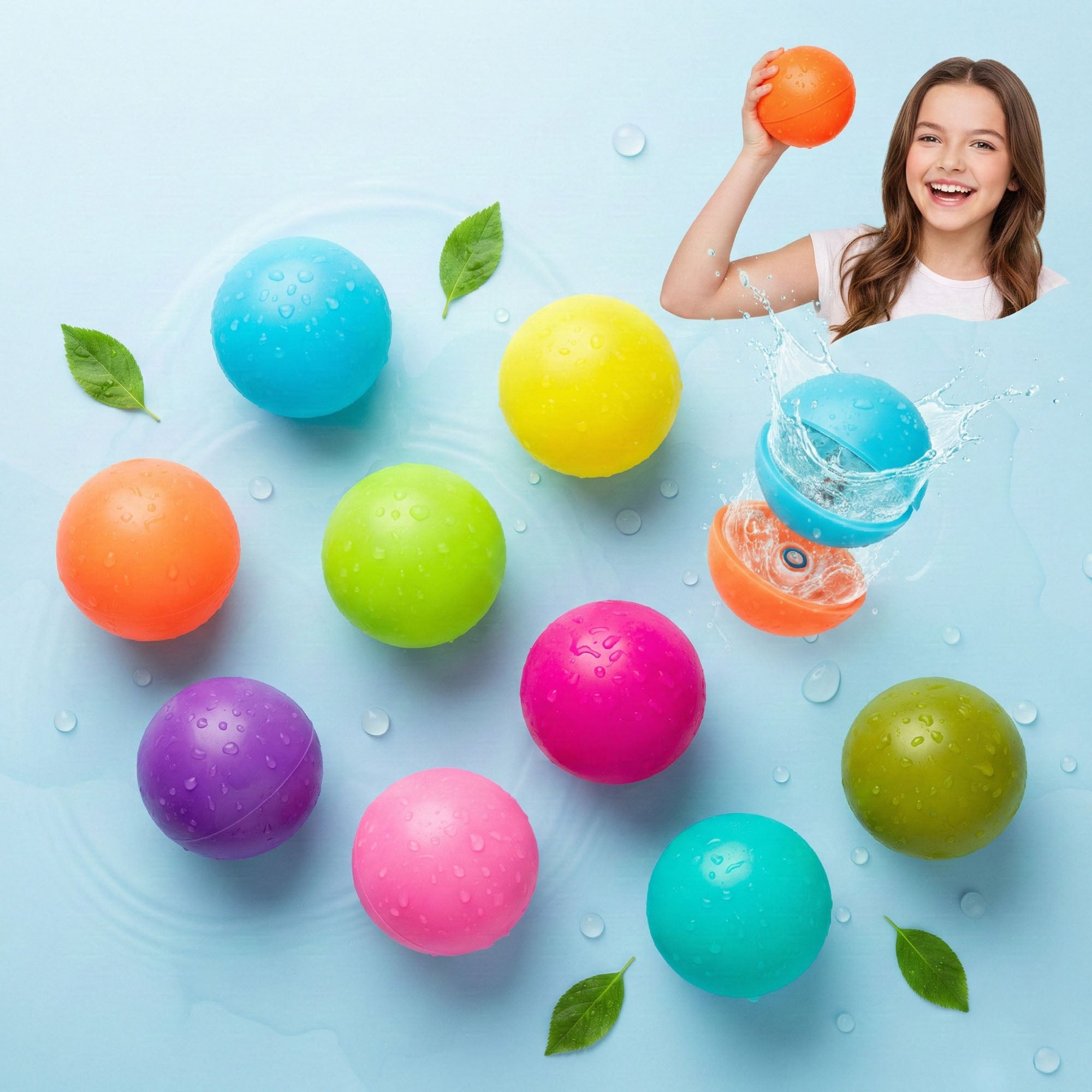 Anna-Kaci Reusable Water Balloon Balls Soft Silicone Splash Toys Easy Fill Self Sealing Design