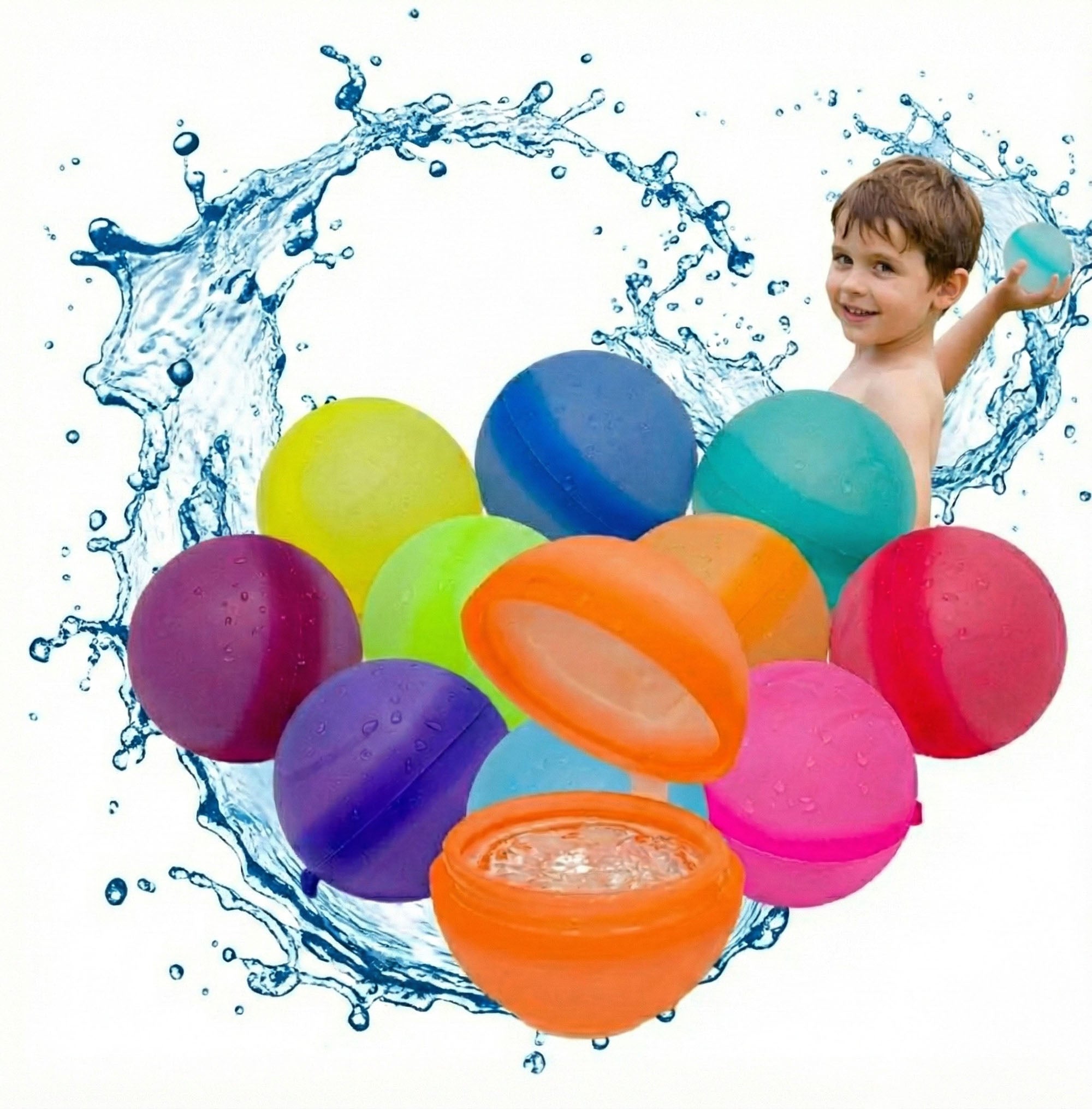 Anna-Kaci Reusable Water Balloon Balls Soft Silicone Splash Toys Easy Fill Self Sealing Design