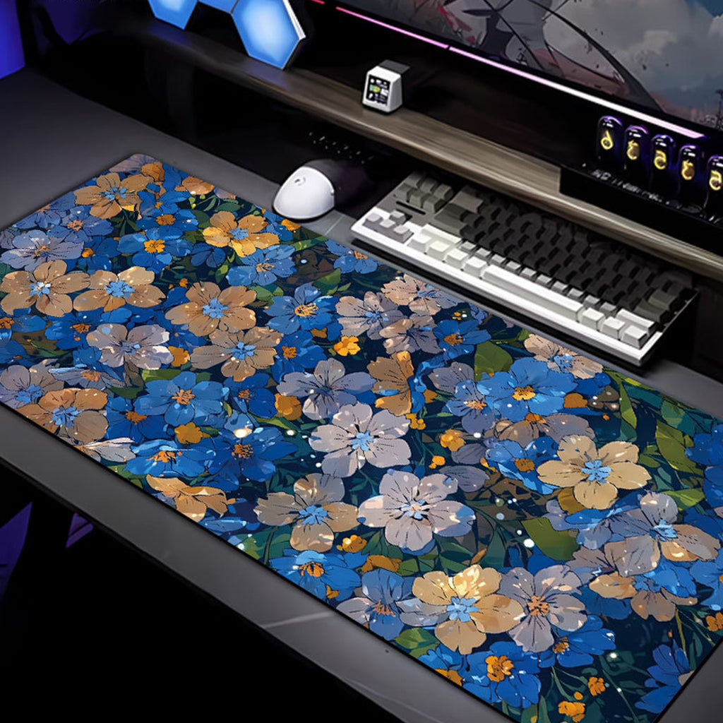 Anna-Kaci Gaming Mouse Pad Desk Mat with Floral Print Stitched Edges for Keyboard and Laptop