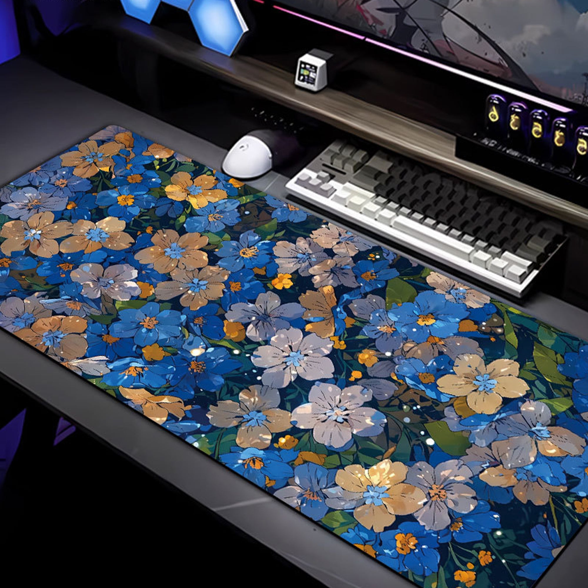 Anna-Kaci Gaming Mouse Pad Desk Mat with Floral Print Stitched Edges for Keyboard and Laptop