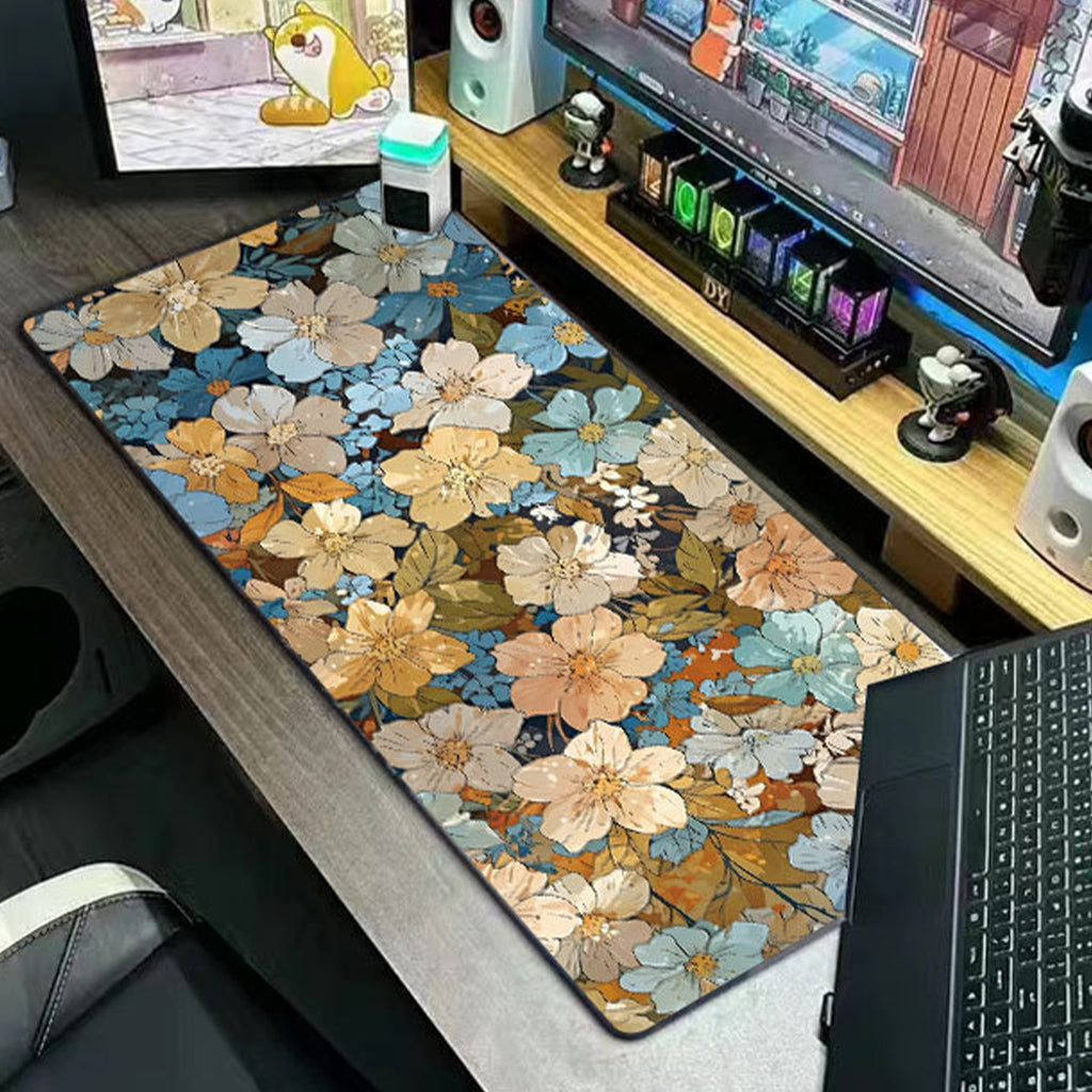 Anna-Kaci Gaming Mouse Pad Desk Mat with Floral Print Stitched Edges for Keyboard and Laptop