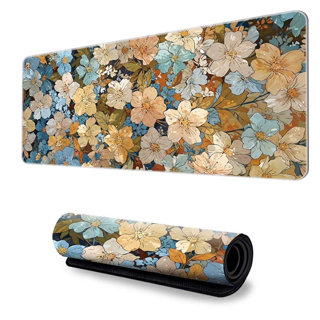 Anna-Kaci Gaming Mouse Pad Desk Mat with Floral Print Stitched Edges for Keyboard and Laptop