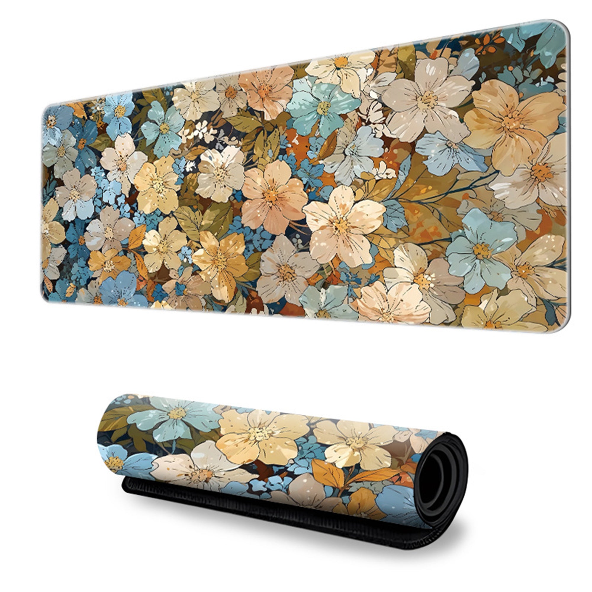 Anna-Kaci Gaming Mouse Pad Desk Mat with Floral Print Stitched Edges for Keyboard and Laptop