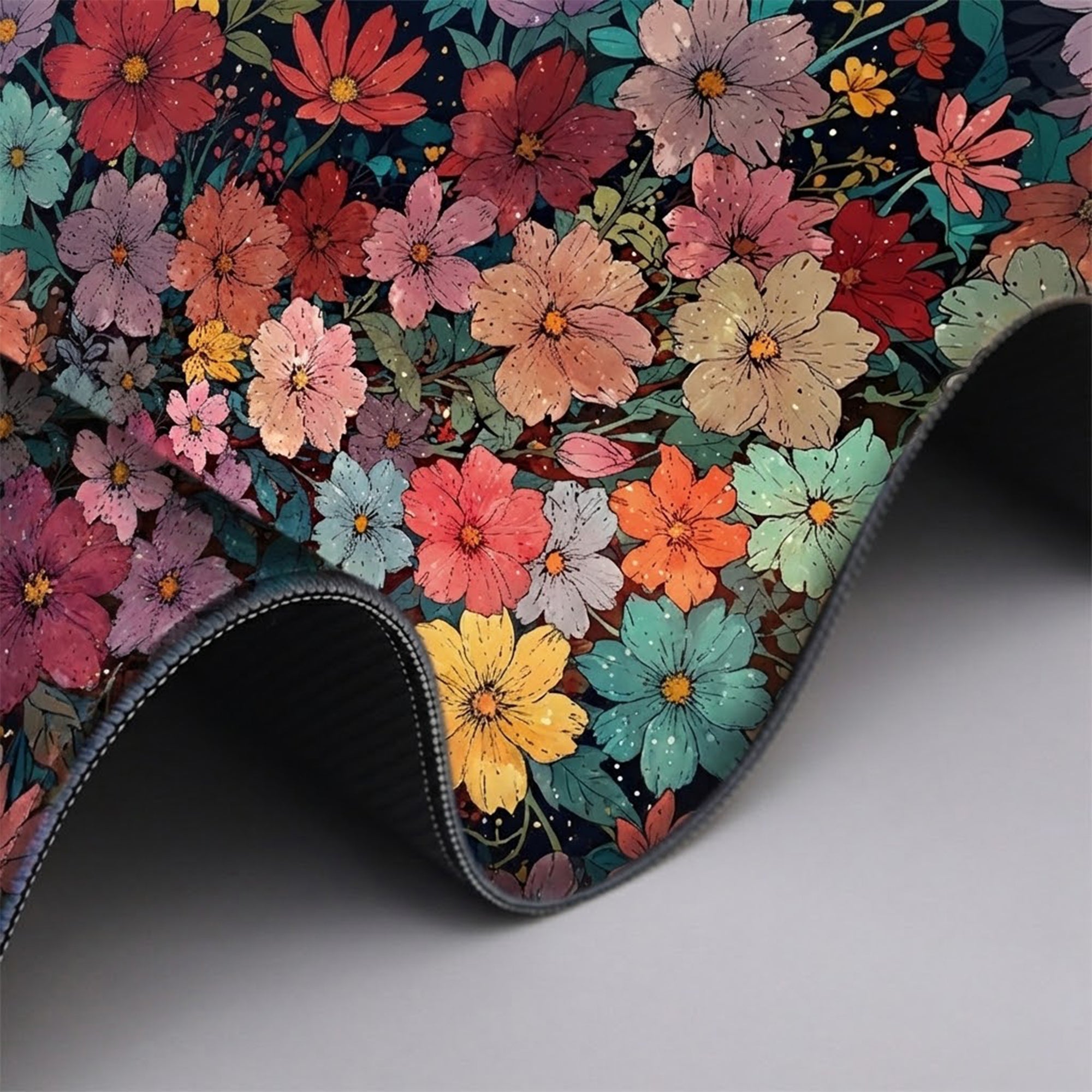 Anna-Kaci Gaming Mouse Pad Desk Mat with Floral Print Stitched Edges for Keyboard and Laptop
