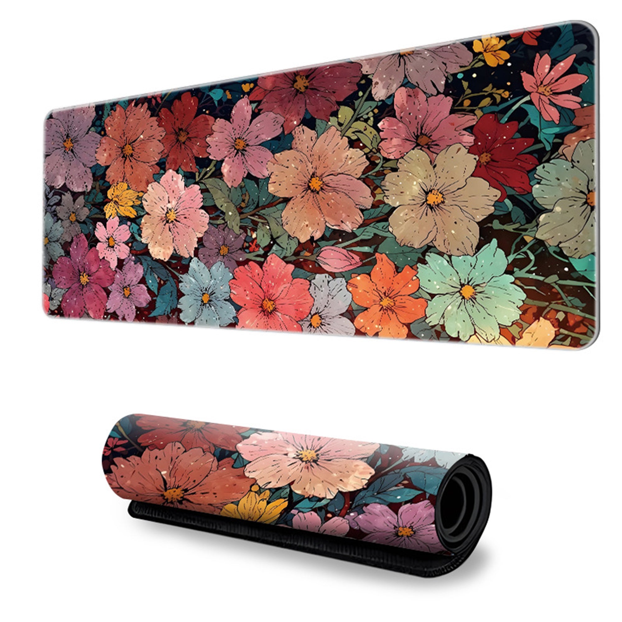 Anna-Kaci Gaming Mouse Pad Desk Mat with Floral Print Stitched Edges for Keyboard and Laptop