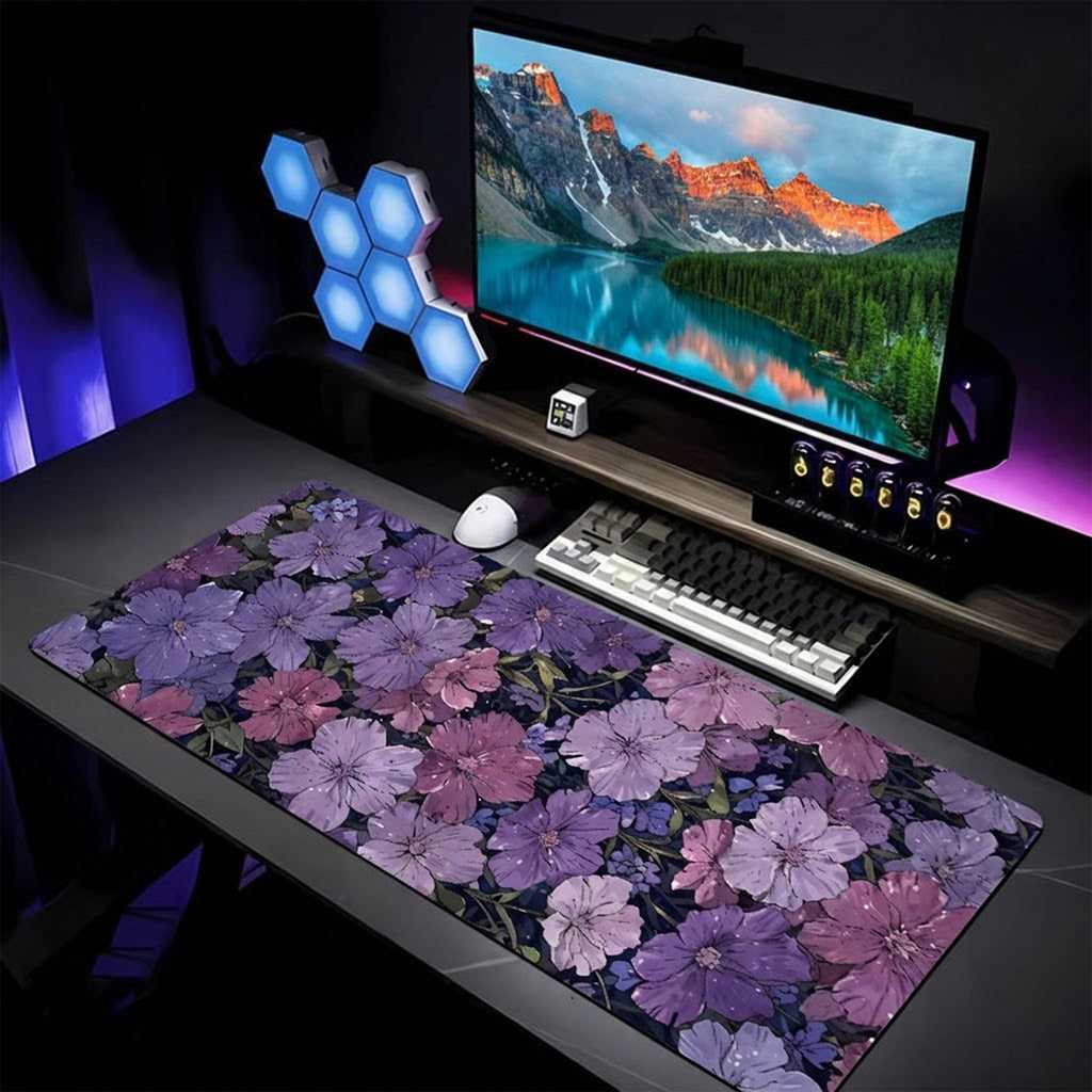 Anna-Kaci Gaming Mouse Pad Desk Mat with Floral Print Stitched Edges for Keyboard and Laptop