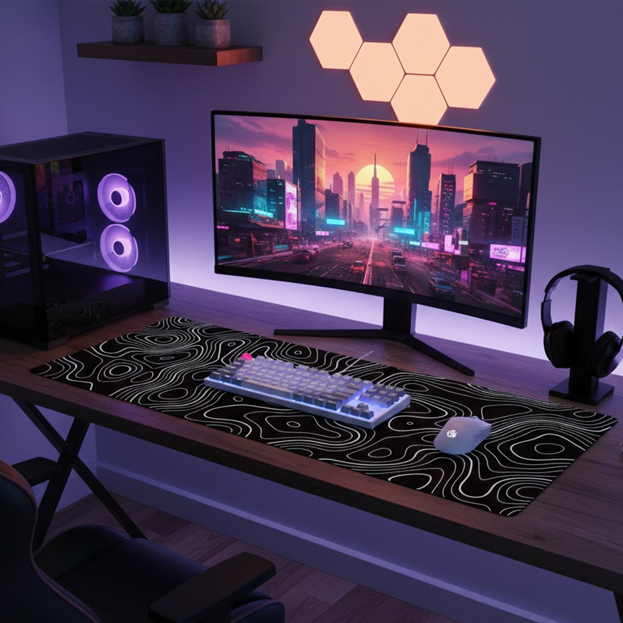 Anna-Kaci Extended Gaming Mouse Pad Large Desk Mat with Modern Topographic Pattern for Office