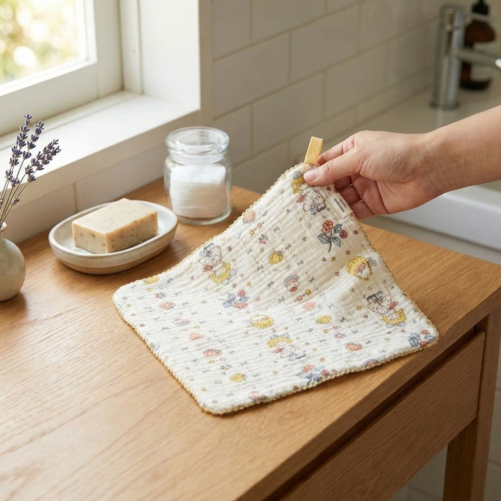 Anna-Kaci Baby Cotton Muslin Washcloth 10x10 Inch Soft Absorbent Toddler Face Towel with Loop