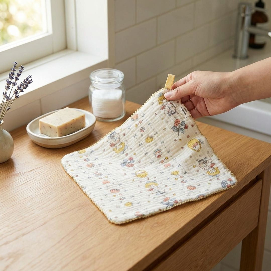 Anna-Kaci Baby Cotton Muslin Washcloth 10x10 Inch Soft Absorbent Toddler Face Towel with Loop