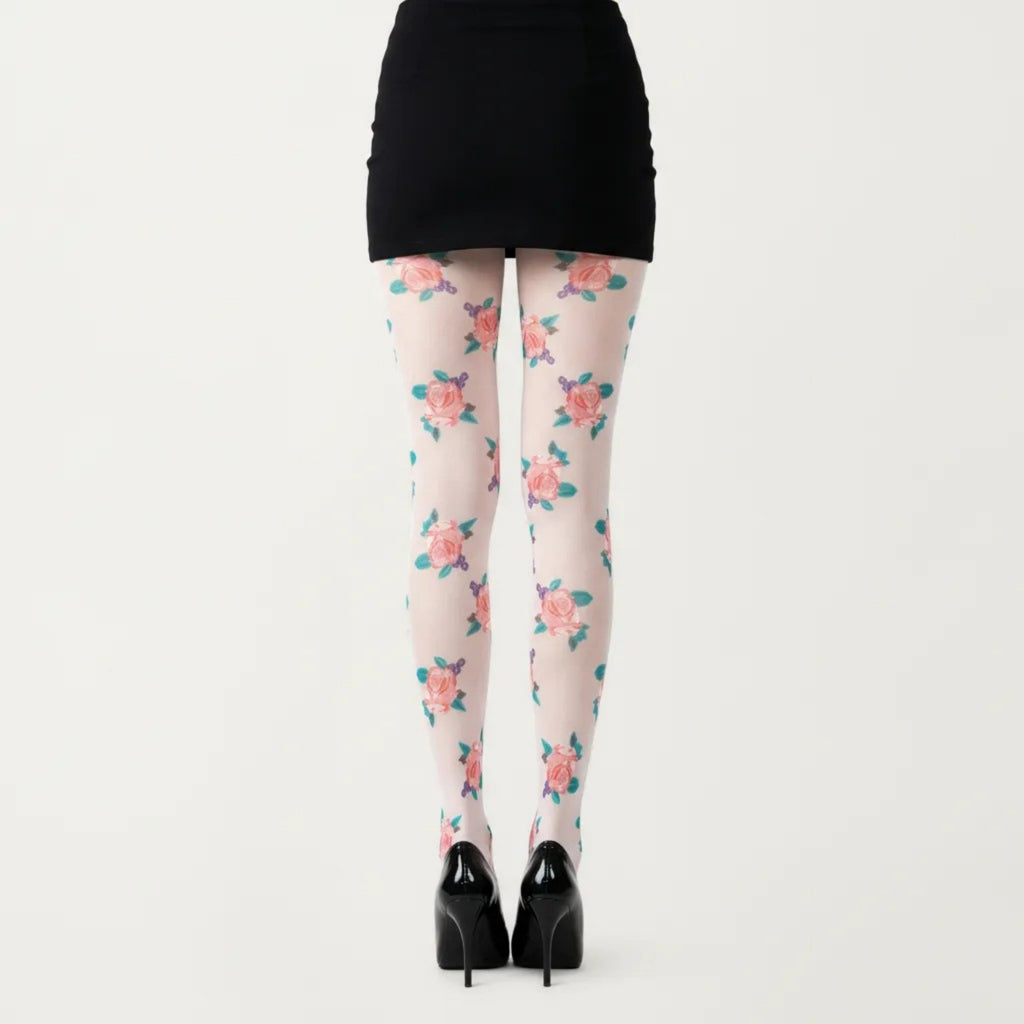 Anna-Kaci Women's Sheer Floral Pattern Tights with All Over Rose Print Design Stretch Knit Hosiery Pantyhose