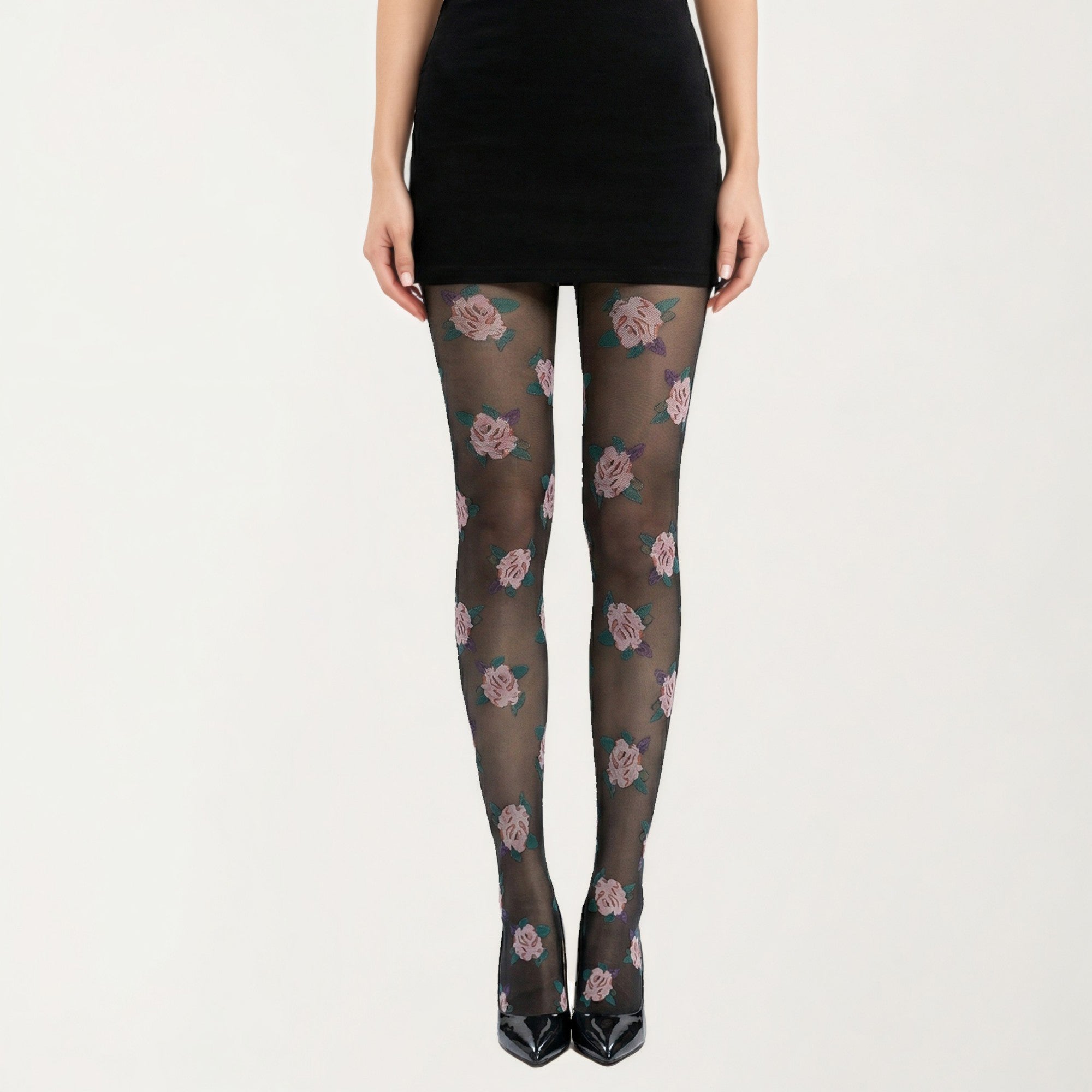 Anna-Kaci Women's Sheer Floral Pattern Tights with All Over Rose Print Design Stretch Knit Hosiery Pantyhose