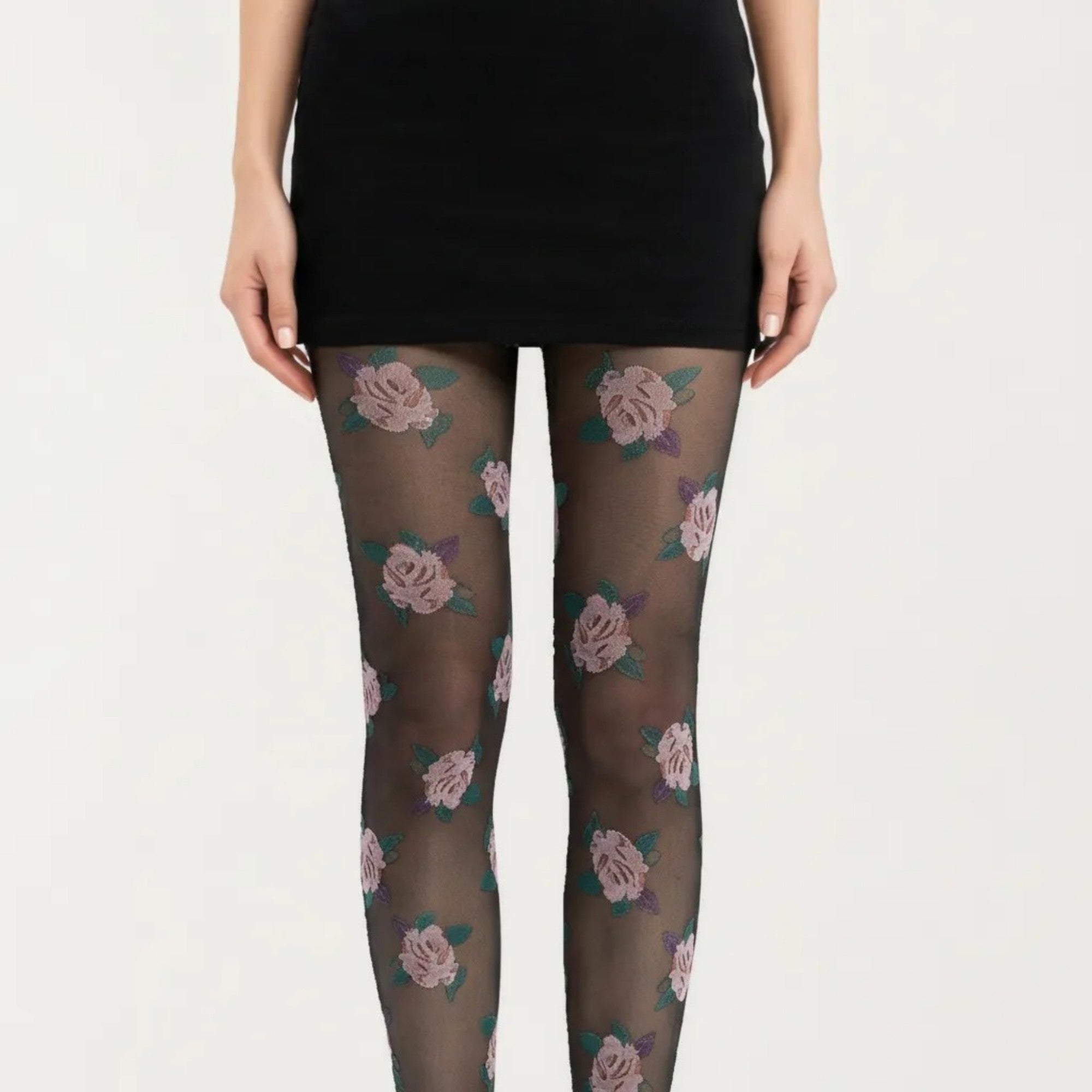 Anna-Kaci Women's Sheer Floral Pattern Tights with All Over Rose Print Design Stretch Knit Hosiery Pantyhose