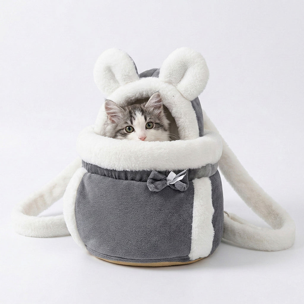 Anna-Kaci Cat Carrier Bag Soft Plush Rabbit Ear Pet Backpack Travel Carrier for Small Cats and Kittens