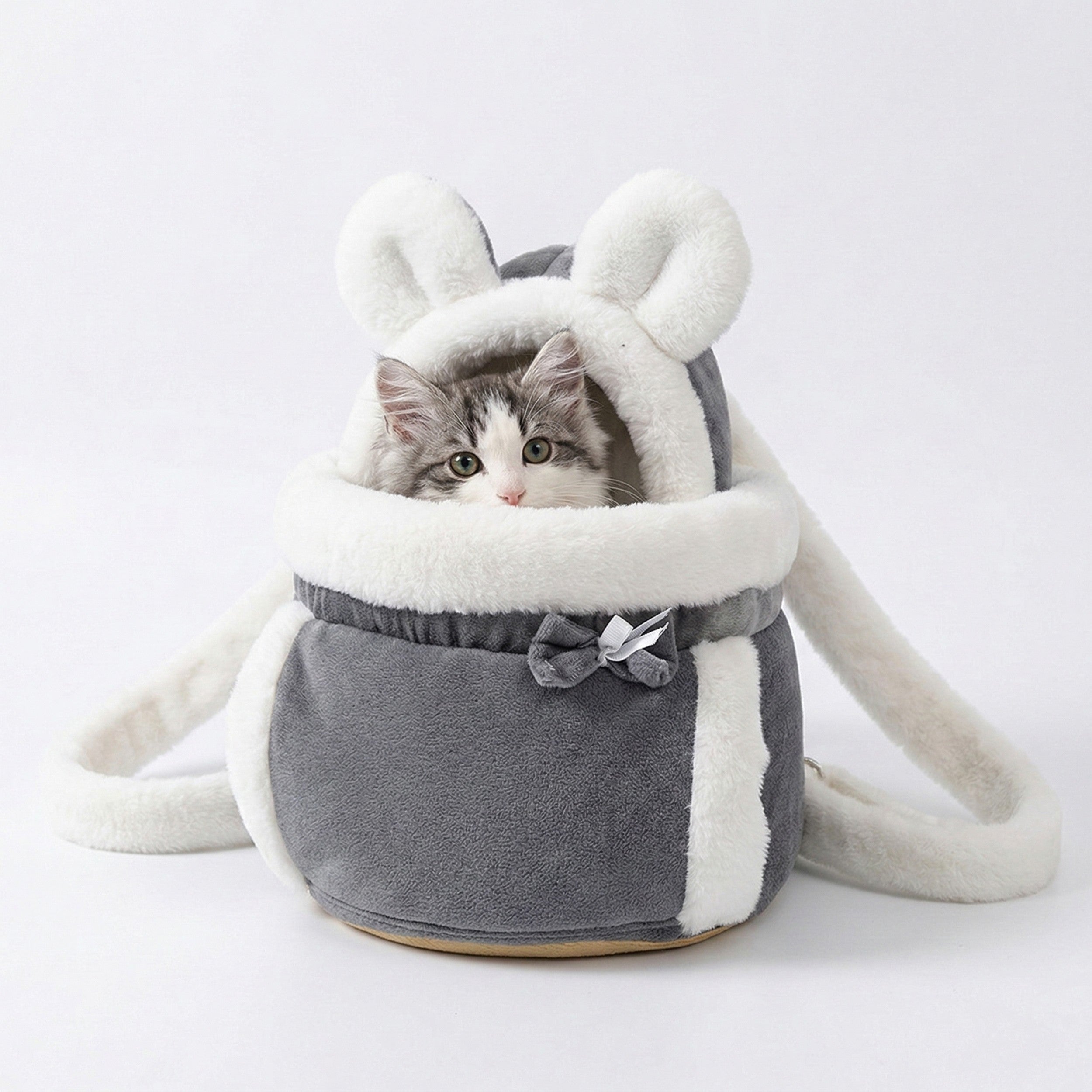 Anna-Kaci Cat Carrier Bag Soft Plush Rabbit Ear Pet Backpack Travel Carrier for Small Cats and Kittens