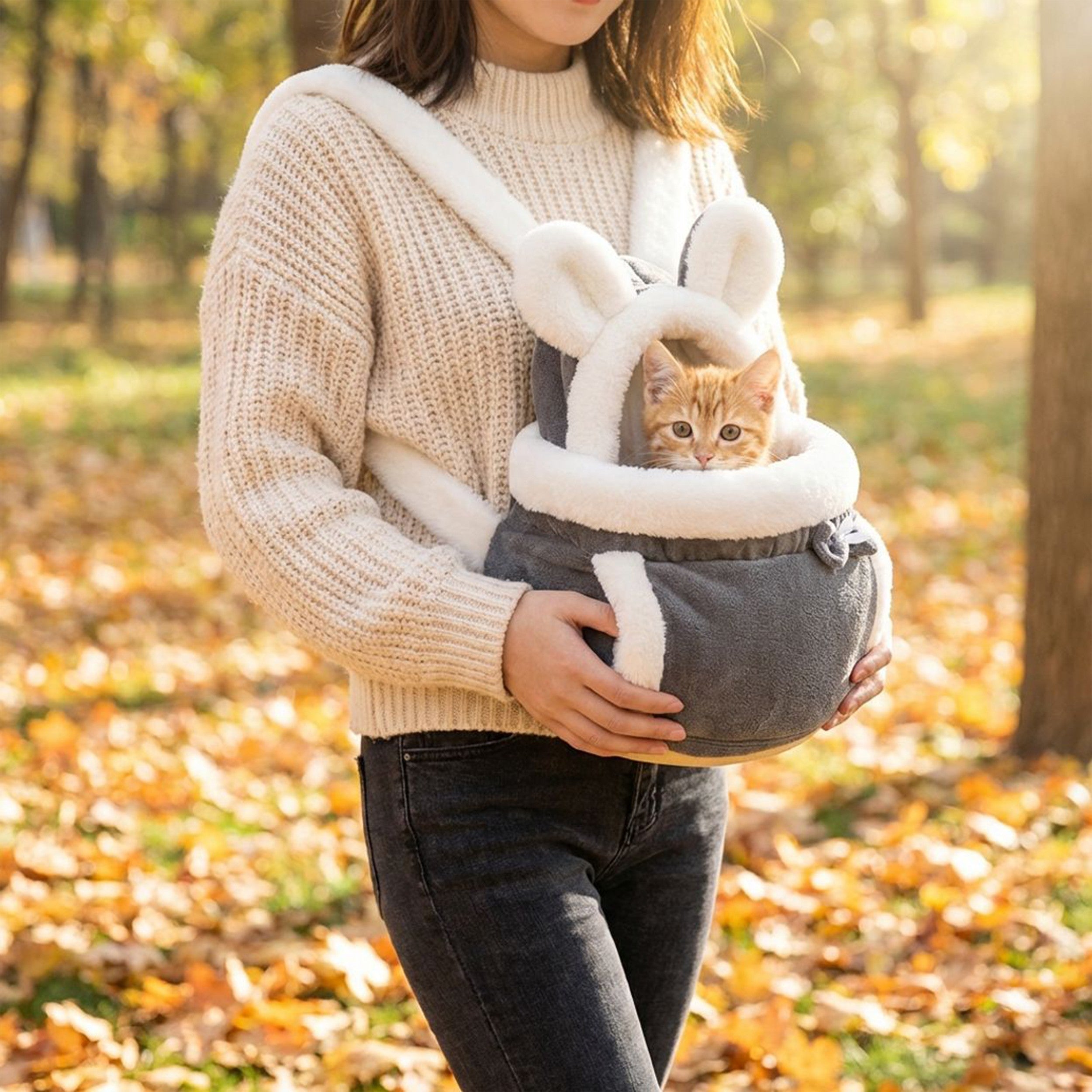 Anna-Kaci Cat Carrier Bag Soft Plush Rabbit Ear Pet Backpack Travel Carrier for Small Cats and Kittens