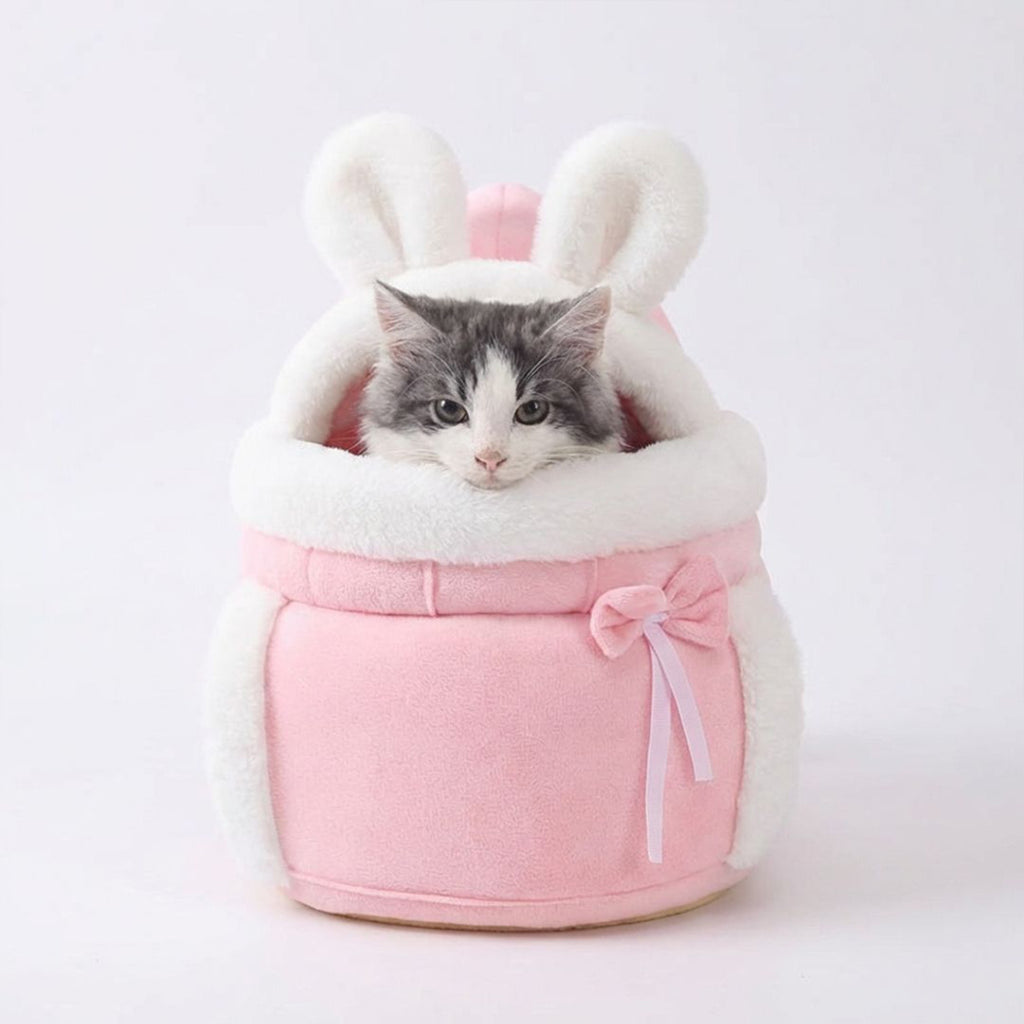 Anna-Kaci Cat Carrier Bag Soft Plush Rabbit Ear Pet Backpack Travel Carrier for Small Cats and Kittens