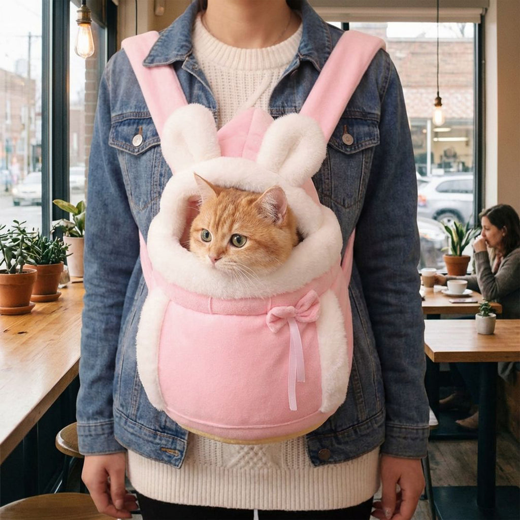 Anna-Kaci Cat Carrier Bag Soft Plush Rabbit Ear Pet Backpack Travel Carrier for Small Cats and Kittens