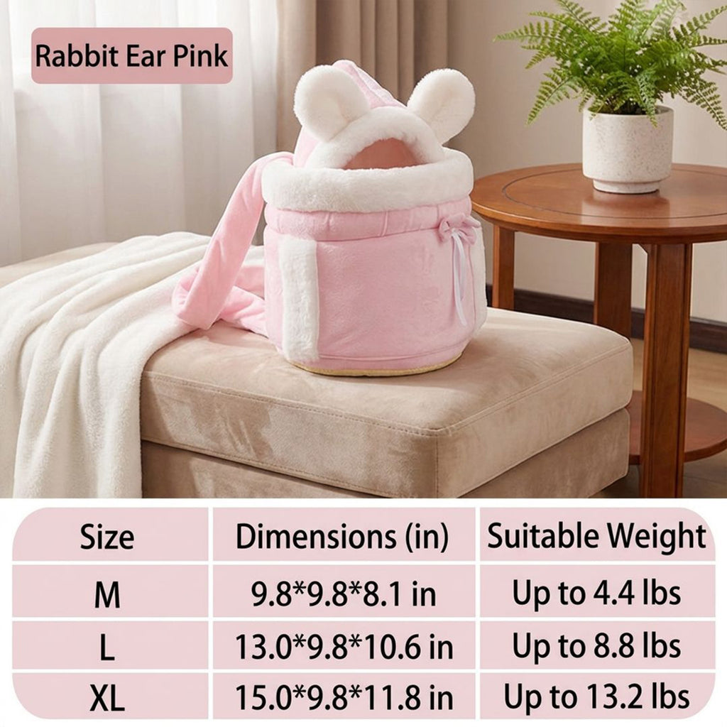 Anna-Kaci Cat Carrier Bag Soft Plush Rabbit Ear Pet Backpack Travel Carrier for Small Cats and Kittens