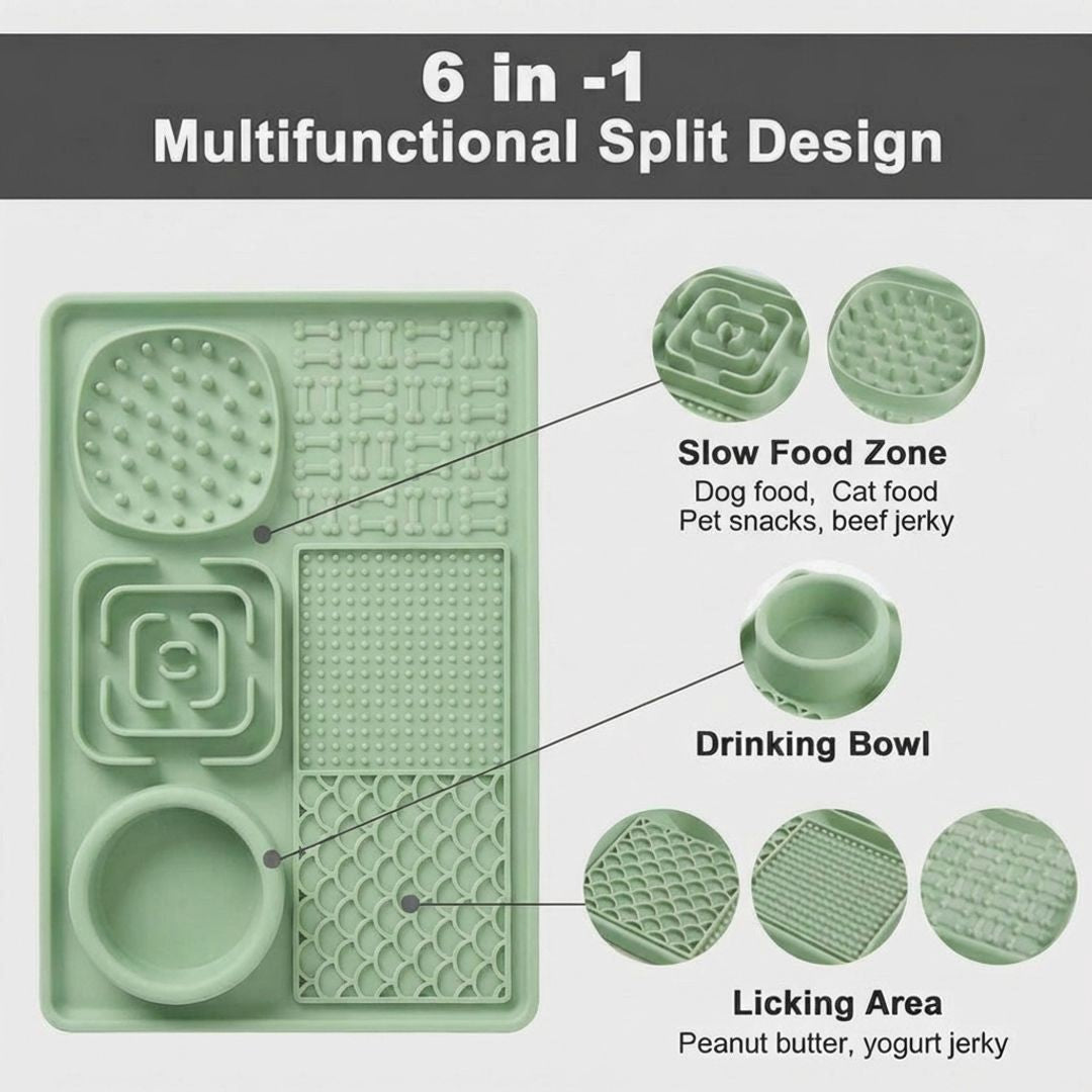 Anna-Kaci 6 in 1 Dog Lick Mat Slow Feeder with Bowl Multifunction Pet Feeding Mat Non Slip Silicone