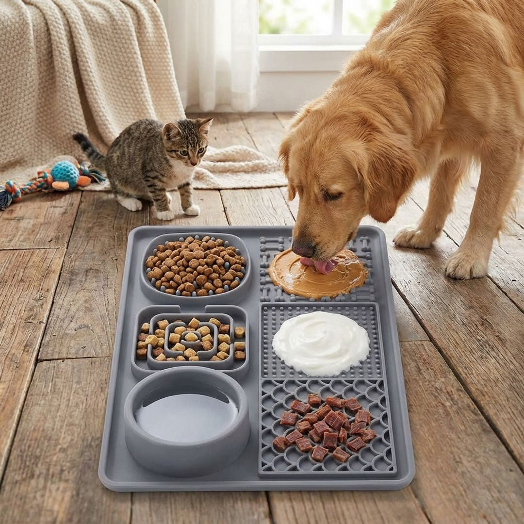 Anna-Kaci 6 in 1 Dog Lick Mat Slow Feeder with Bowl Multifunction Pet Feeding Mat Non Slip Silicone