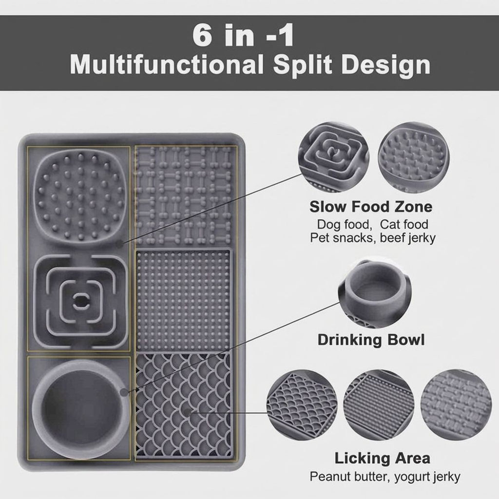 Anna-Kaci 6 in 1 Dog Lick Mat Slow Feeder with Bowl Multifunction Pet Feeding Mat Non Slip Silicone