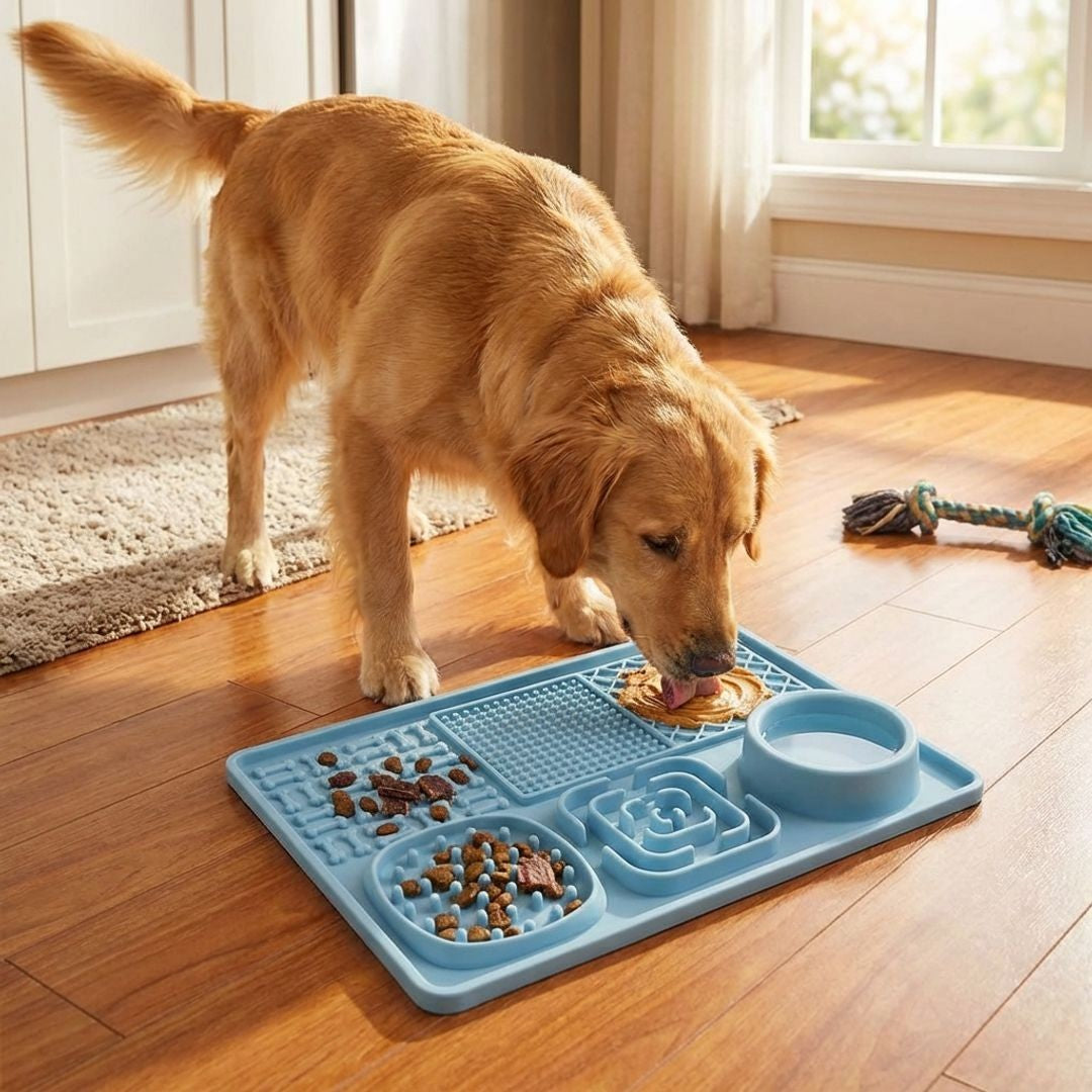 Anna-Kaci 6 in 1 Dog Lick Mat Slow Feeder with Bowl Multifunction Pet Feeding Mat Non Slip Silicone