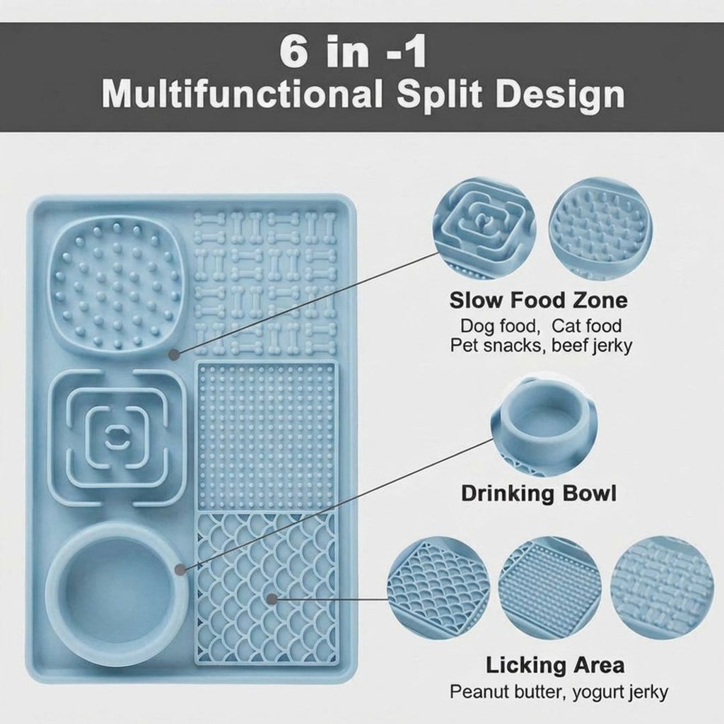 Anna-Kaci 6 in 1 Dog Lick Mat Slow Feeder with Bowl Multifunction Pet Feeding Mat Non Slip Silicone