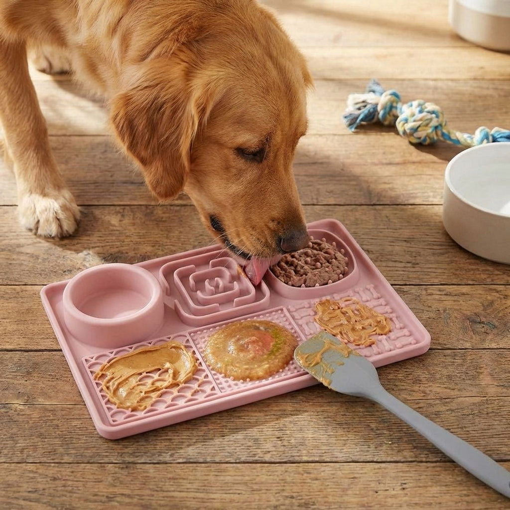 Anna-Kaci 6 in 1 Dog Lick Mat Slow Feeder with Bowl Multifunction Pet Feeding Mat Non Slip Silicone