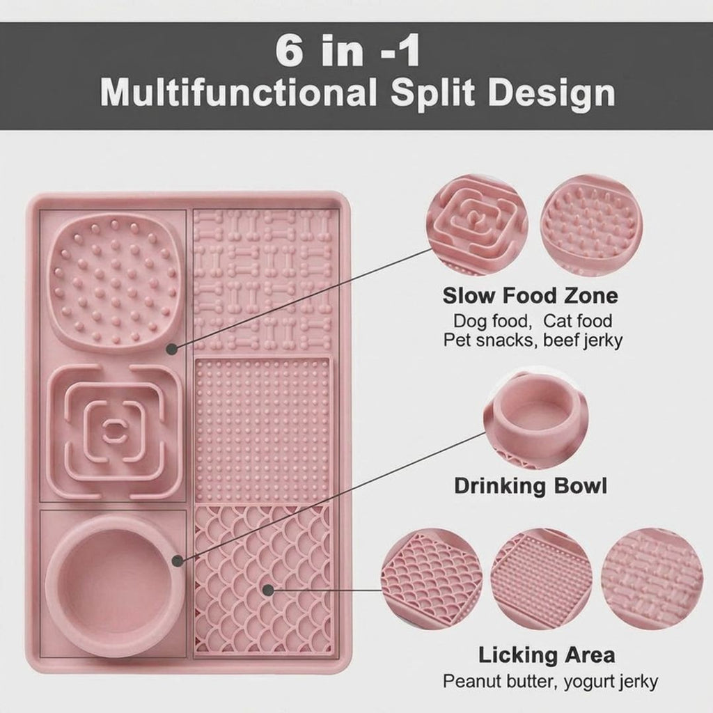 Anna-Kaci 6 in 1 Dog Lick Mat Slow Feeder with Bowl Multifunction Pet Feeding Mat Non Slip Silicone