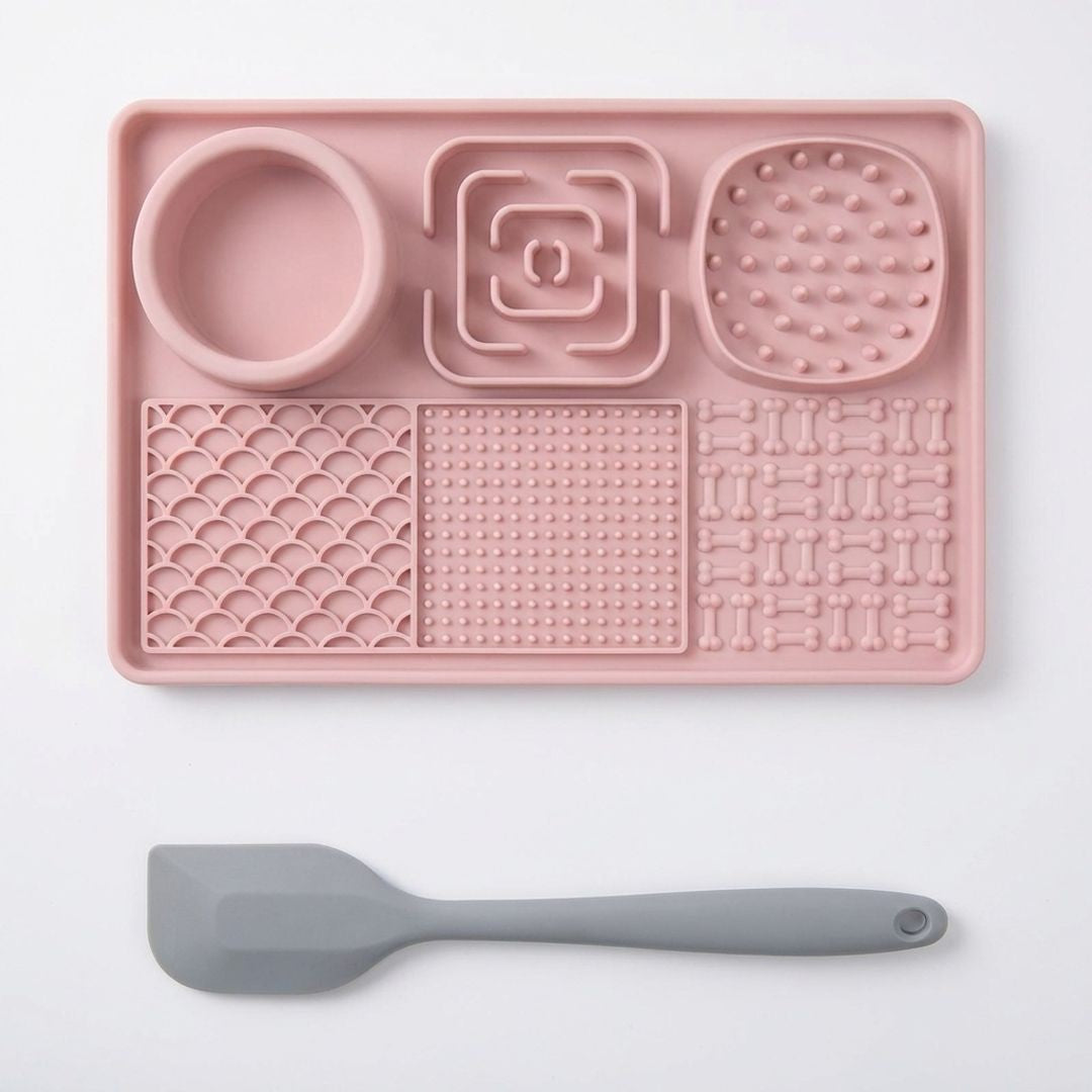 Anna-Kaci 6 in 1 Dog Lick Mat Slow Feeder with Bowl Multifunction Pet Feeding Mat Non Slip Silicone