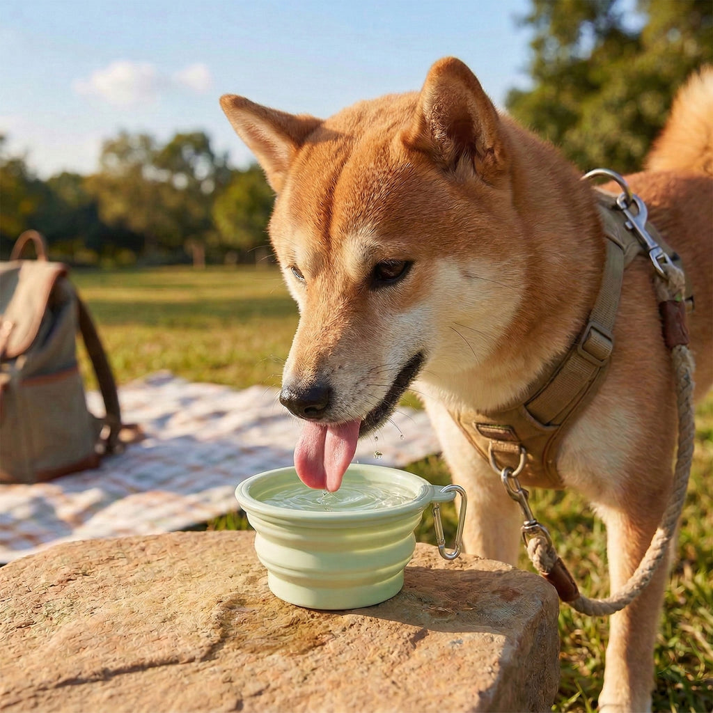 Anna-Kaci Collapsible Dog Travel Bowl with Carabiner Portable Silicone Pet Water and Food Bowl 12 oz