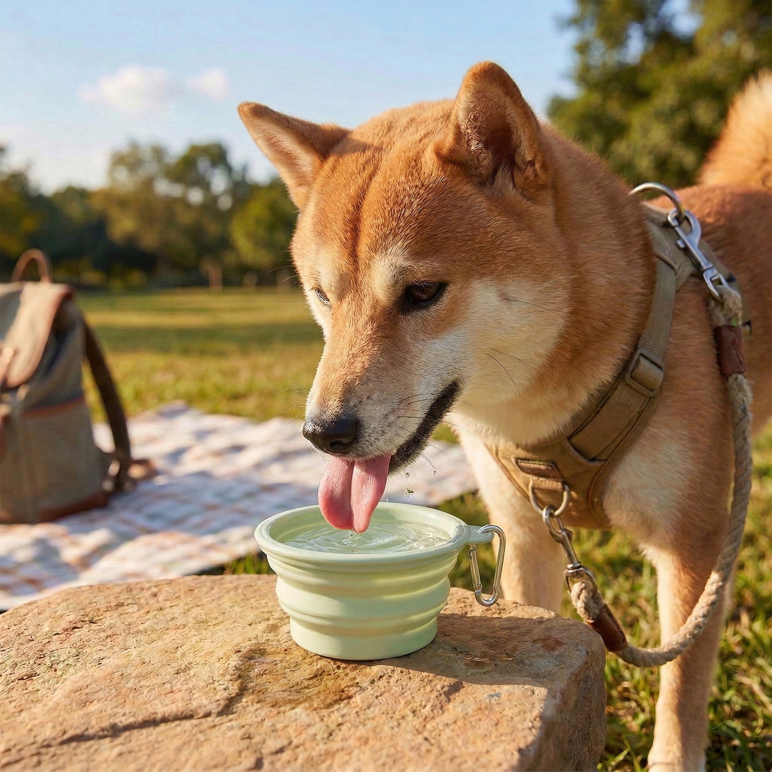 Anna-Kaci Collapsible Dog Travel Bowl with Carabiner Portable Silicone Pet Water and Food Bowl 12 oz
