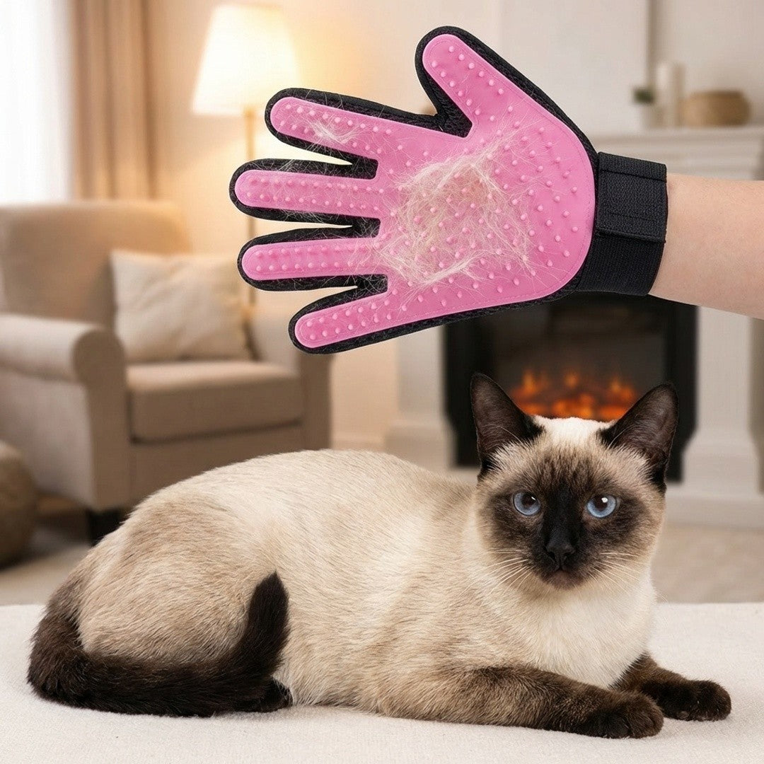 Anna-Kaci Dual Sided Pet Grooming Glove Cat Dog Deshedding Brush Bath Glove Hair Remover