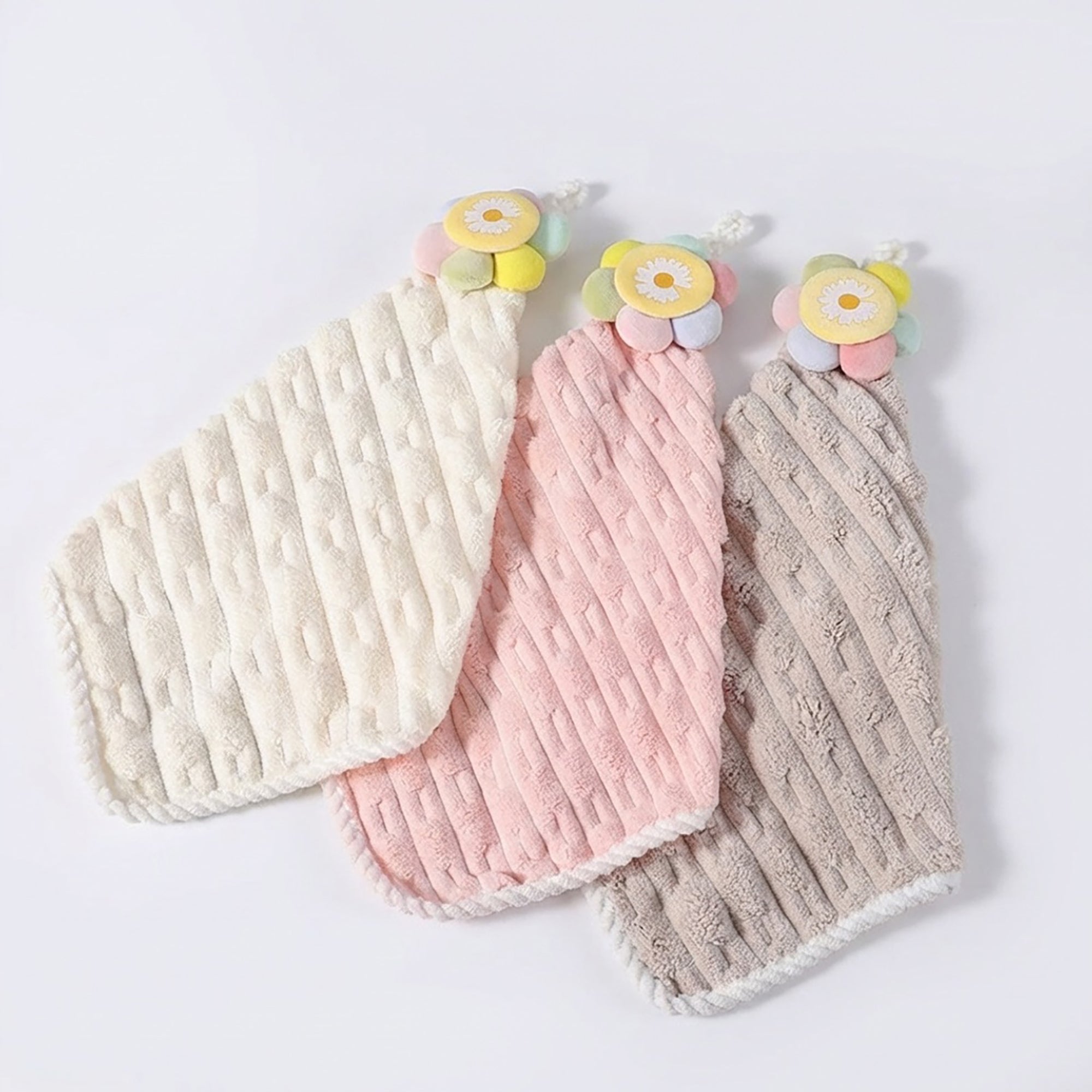 Anna-Kaci 3 Pack Coral Fleece Hanging Hand Towels Absorbent Kitchen Bathroom Quick Dry Cleaning Towels