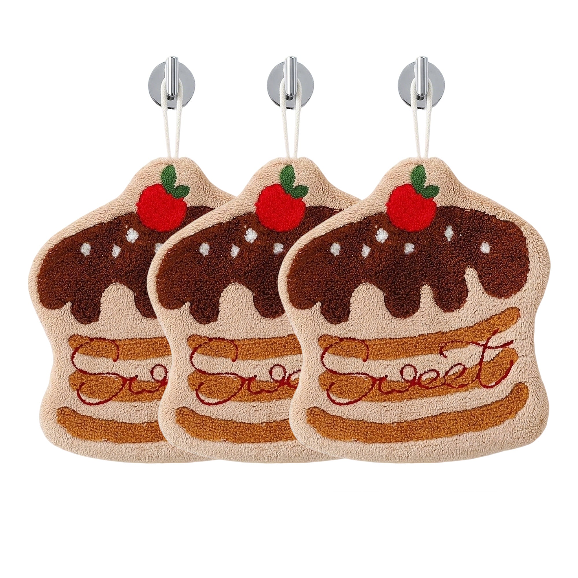 Anna-Kaci 3 Pack Hanging Hand Towels Cute Cake Design Soft Absorbent Kitchen Bathroom Hand Towels
