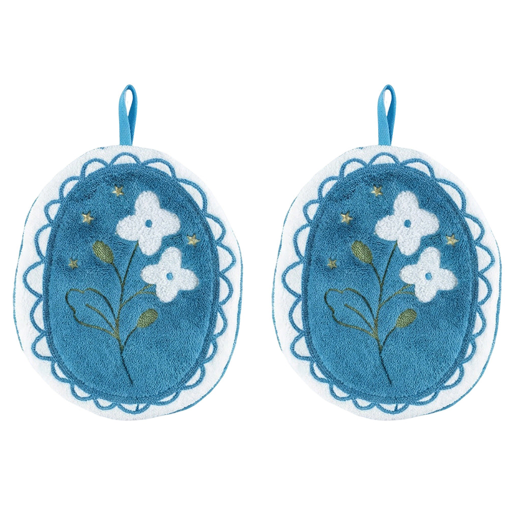 Anna-Kaci 2 Pack Coral Fleece Hanging Hand Towels Floral Design Soft Kitchen Bathroom Hand Towels
