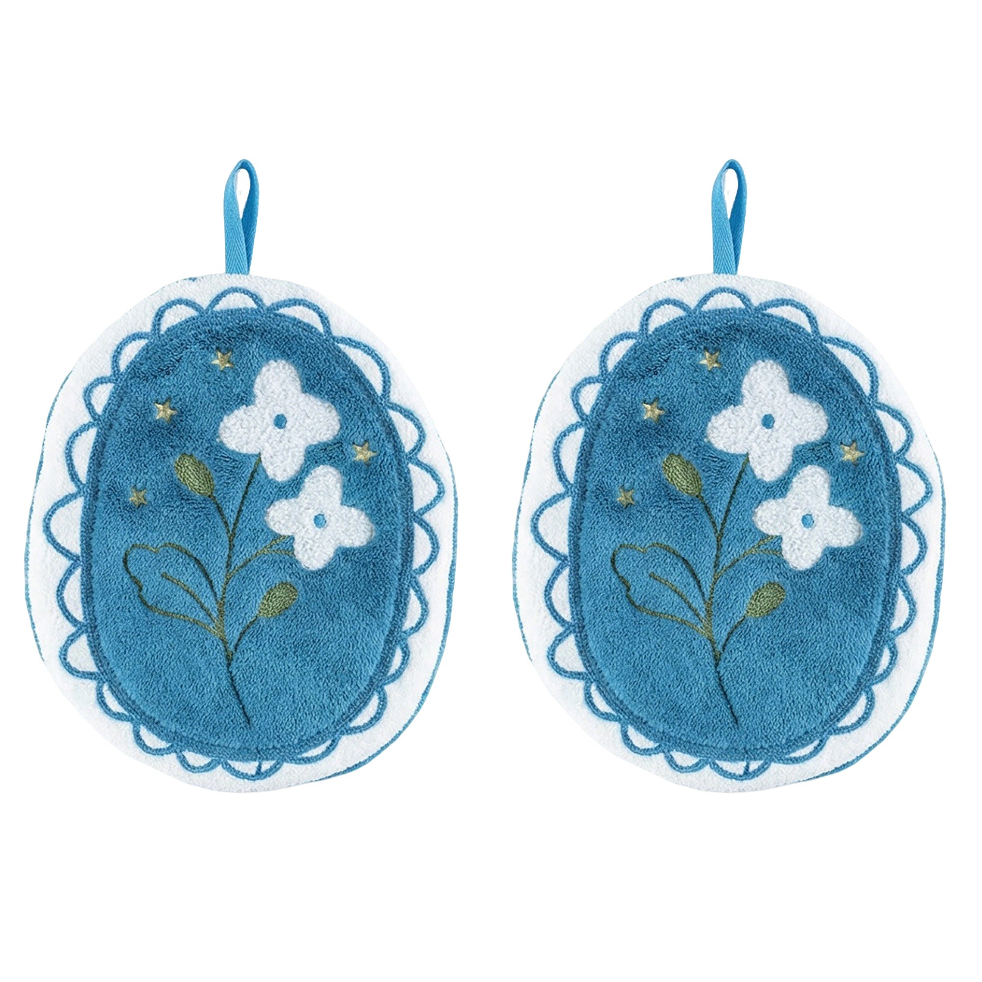 Anna-Kaci 2 Pack Coral Fleece Hanging Hand Towels Floral Design Soft Kitchen Bathroom Hand Towels