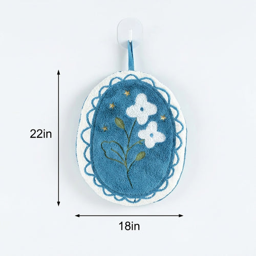 Anna-Kaci 2 Pack Coral Fleece Hanging Hand Towels Floral Design Soft Kitchen Bathroom Hand Towels