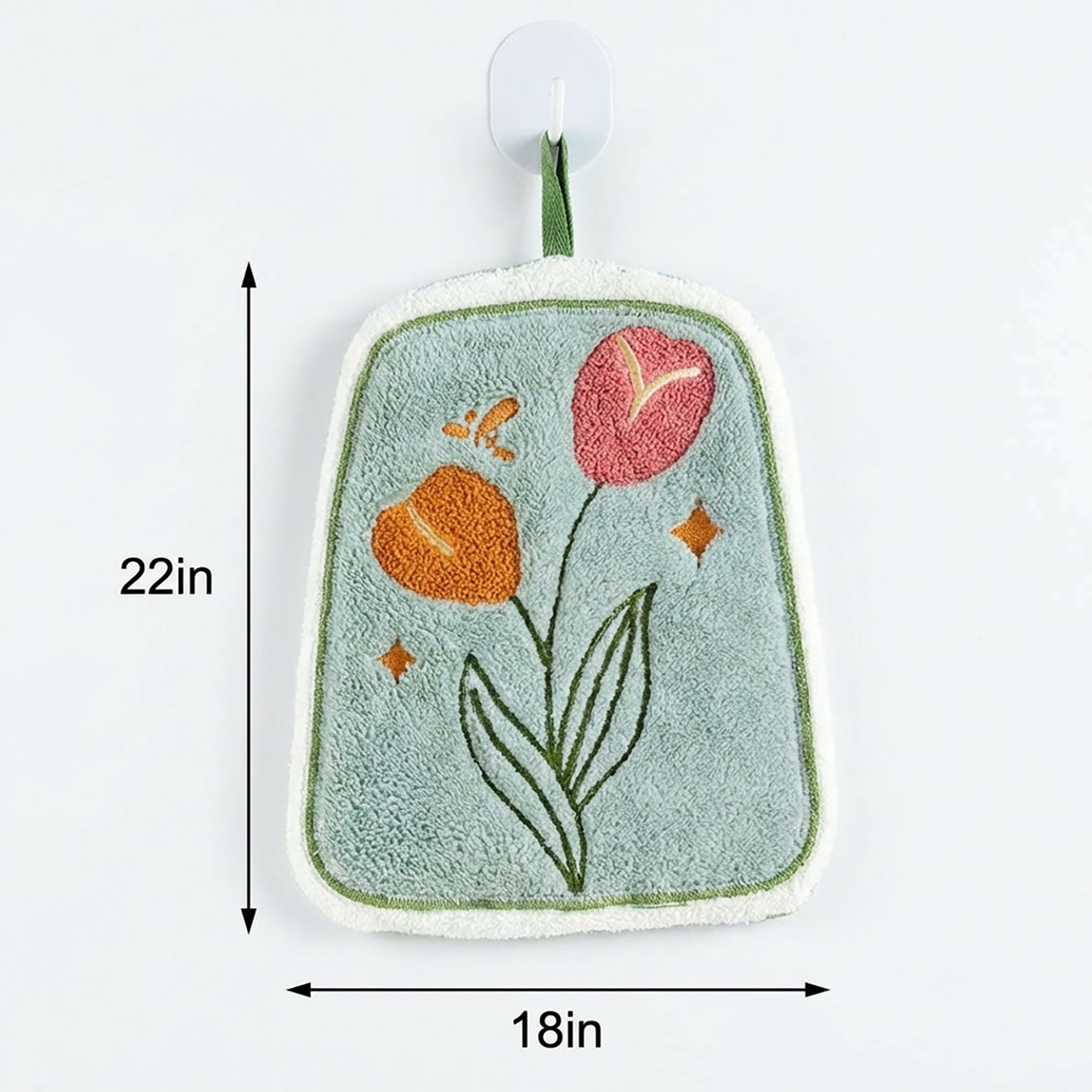 Anna-Kaci 2 Pack Coral Fleece Hanging Hand Towels Floral Design Soft Kitchen Bathroom Hand Towels