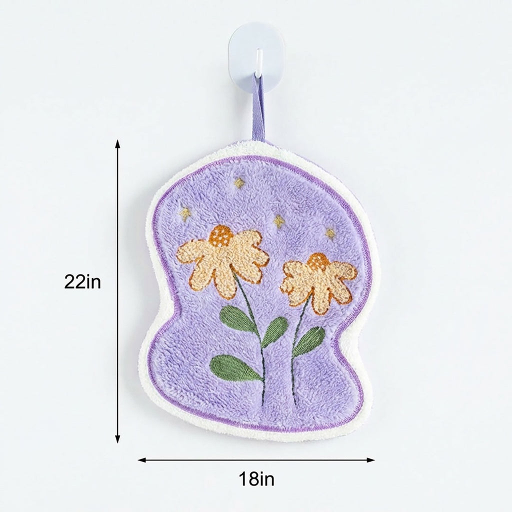 Anna-Kaci 2 Pack Coral Fleece Hanging Hand Towels Floral Design Soft Kitchen Bathroom Hand Towels