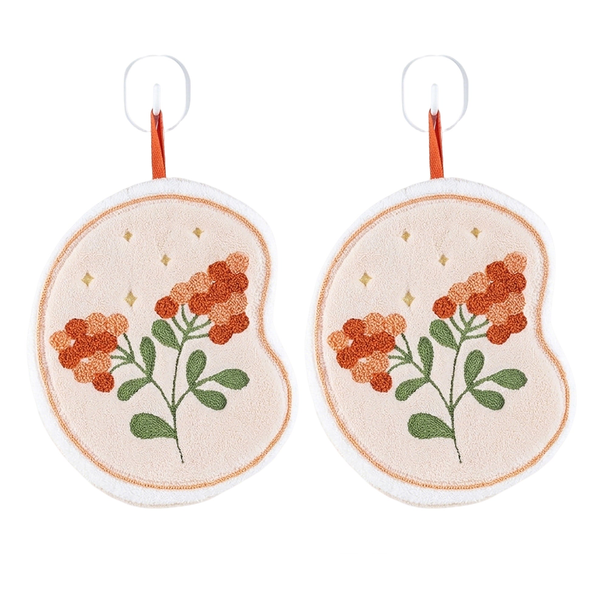 Anna-Kaci 2 Pack Coral Fleece Hanging Hand Towels Floral Design Soft Kitchen Bathroom Hand Towels