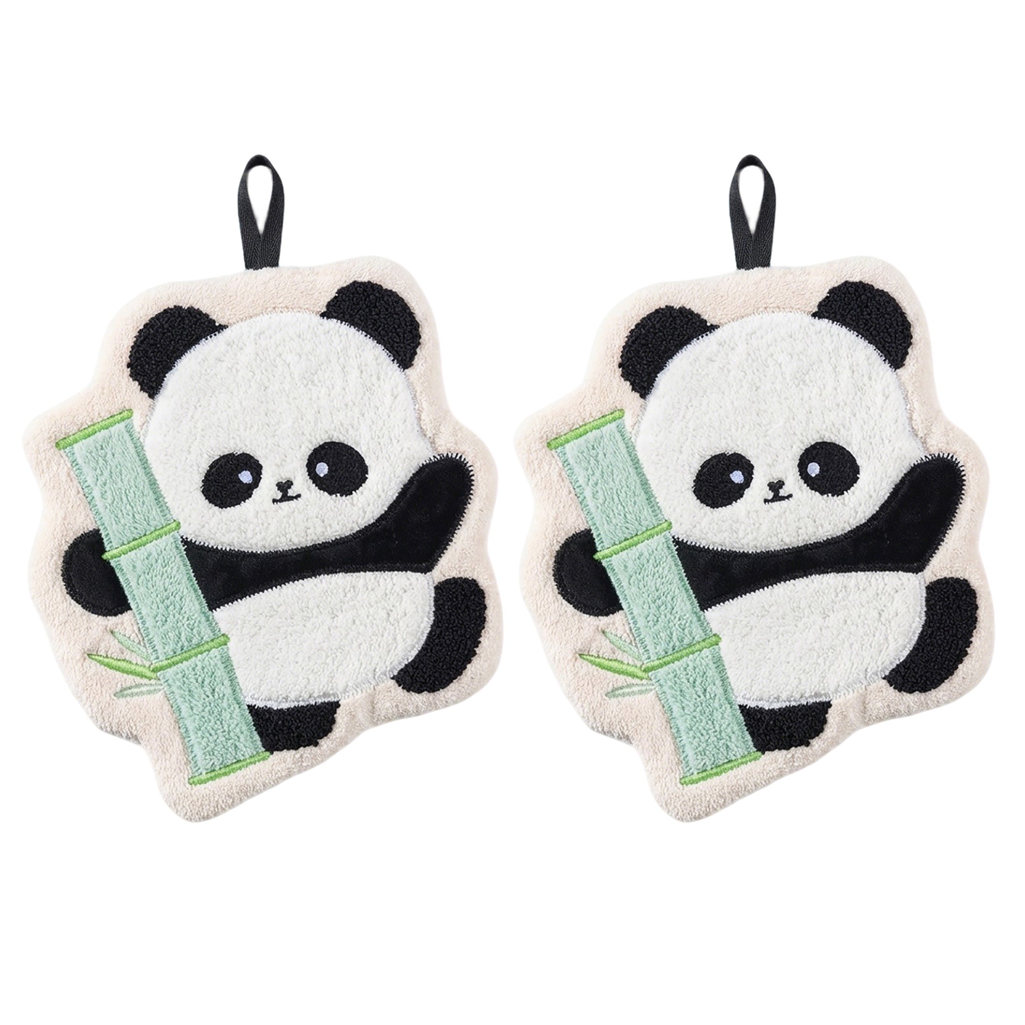 Anna-Kaci 2 Pack Coral Fleece Hand Towels Cute Panda Design Soft Absorbent Kitchen Bathroom Quick Dry