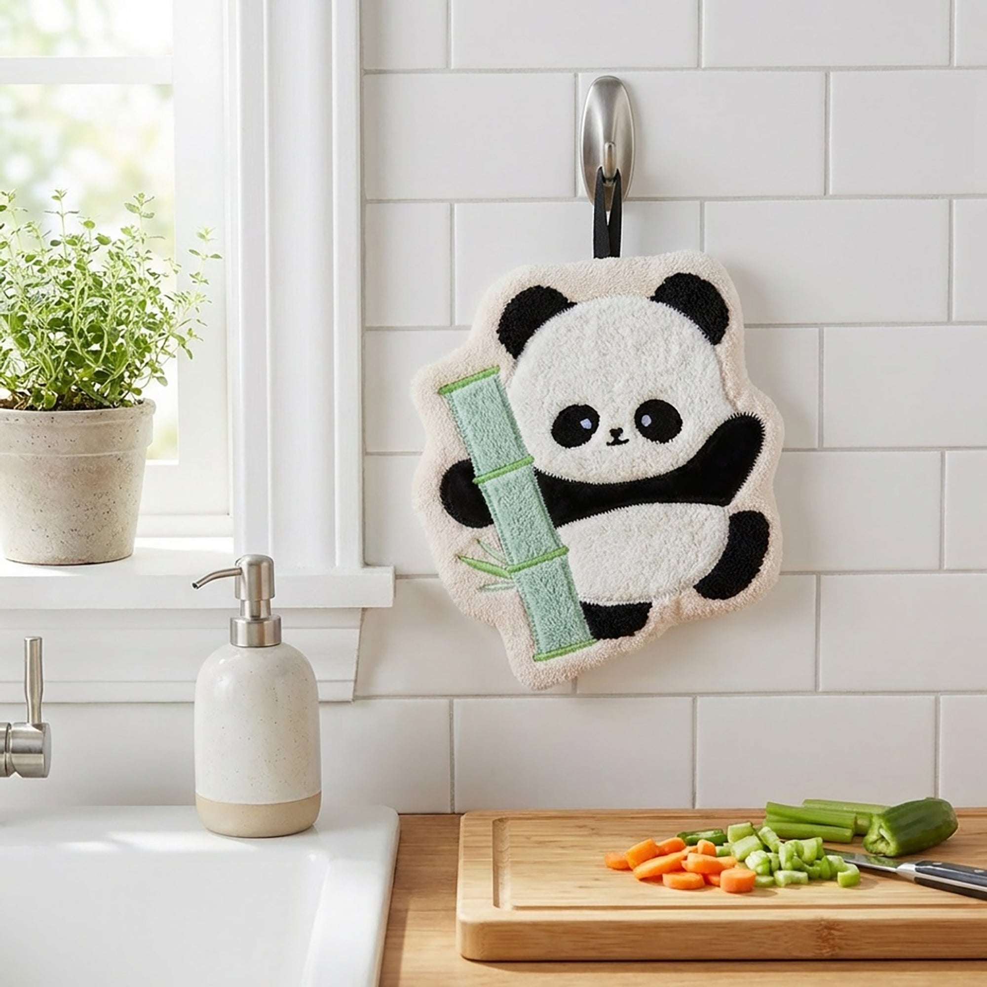 Anna-Kaci 2 Pack Coral Fleece Hand Towels Cute Panda Design Soft Absorbent Kitchen Bathroom Quick Dry