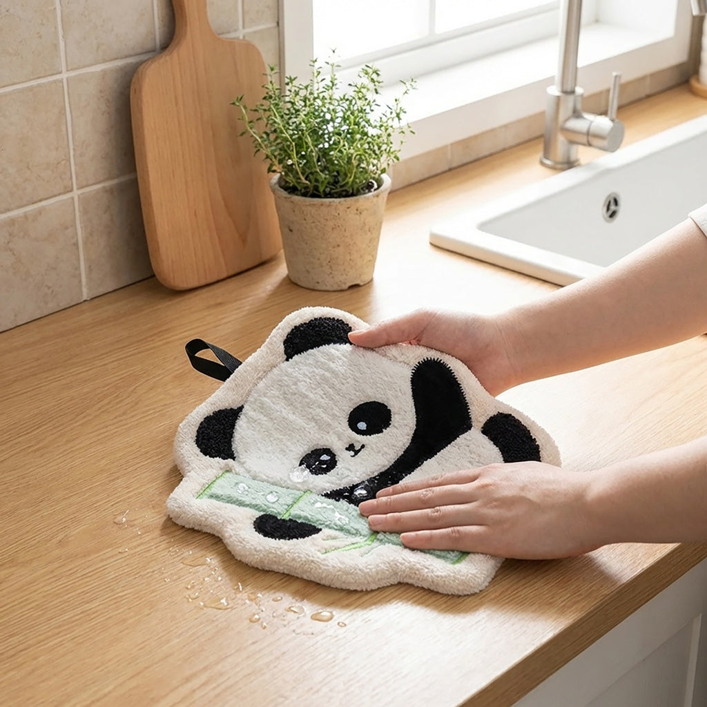Anna-Kaci 2 Pack Coral Fleece Hand Towels Cute Panda Design Soft Absorbent Kitchen Bathroom Quick Dry