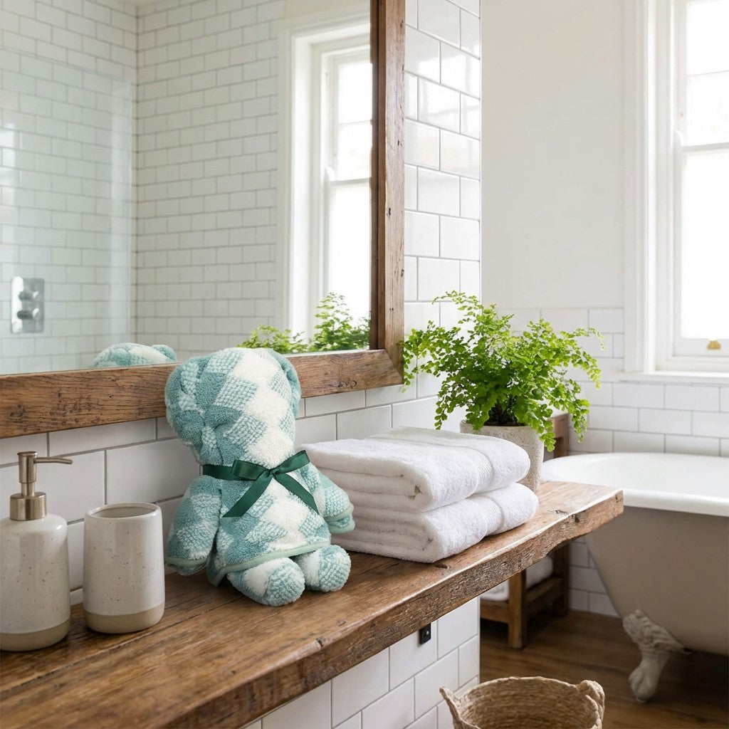 Anna-Kaci Bear Shaped Hand Towel 29 Inch Soft Plush Bathroom Towel Gift Ready Design