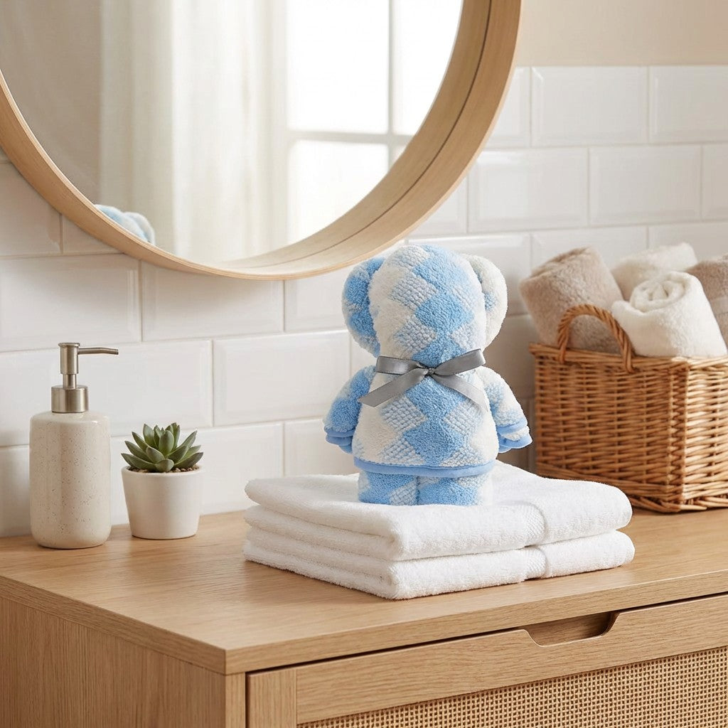 Anna-Kaci Bear Shaped Hand Towel 29 Inch Soft Plush Bathroom Towel Gift Ready Design
