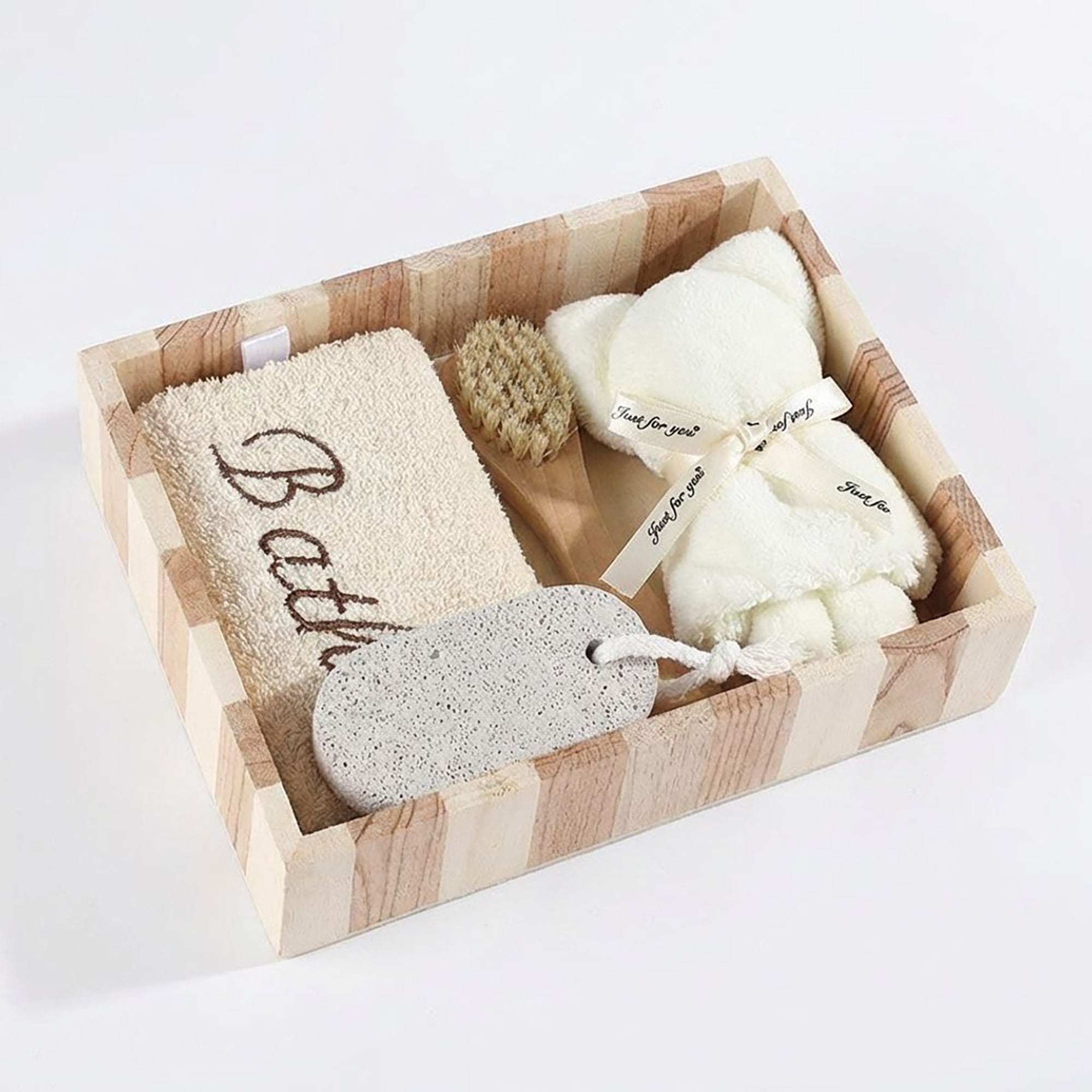Anna-Kaci Spa Bath Set with Wooden Tray Body Brush Pumice Stone Soft Towel and Bath Sponge