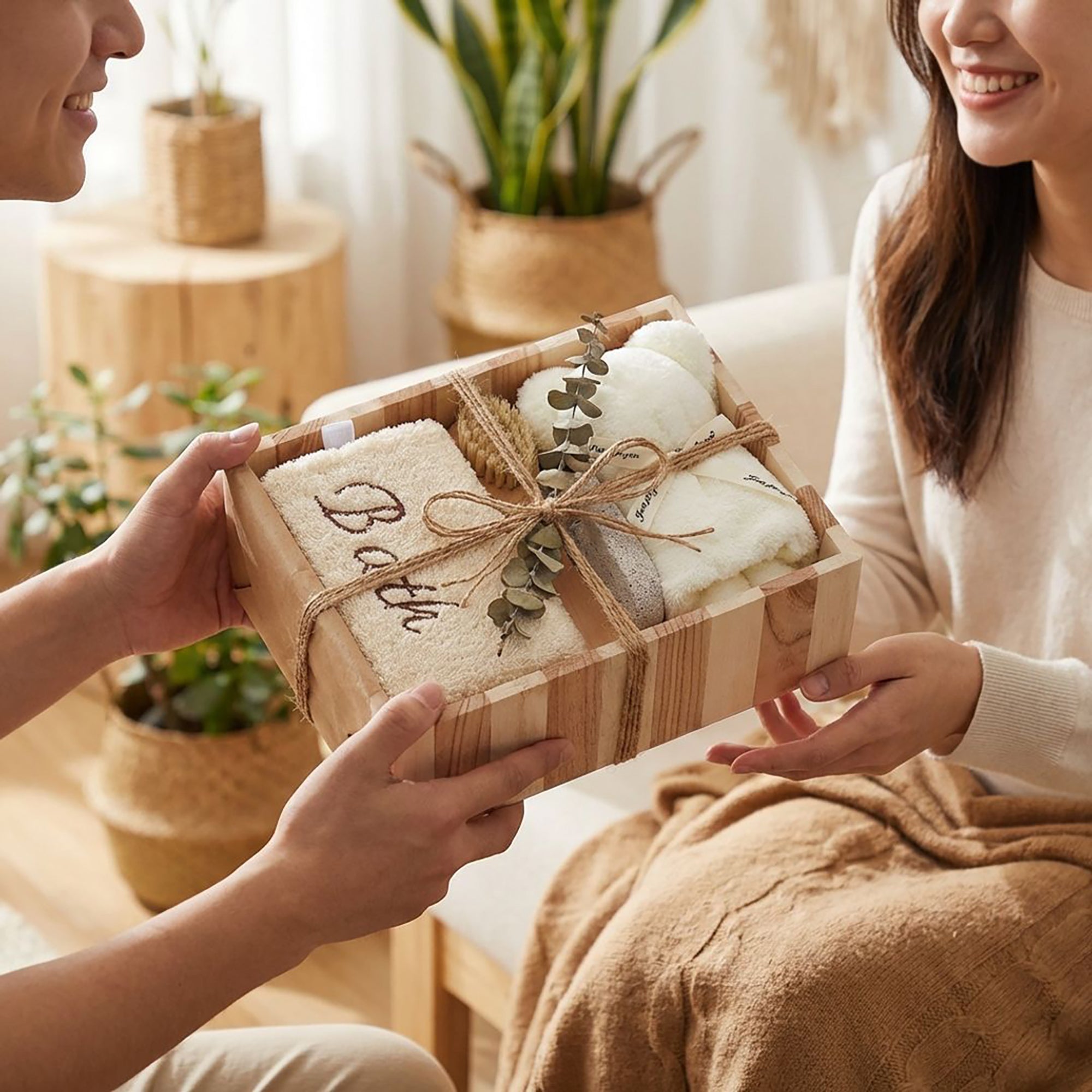 Anna-Kaci Spa Bath Set with Wooden Tray Body Brush Pumice Stone Soft Towel and Bath Sponge