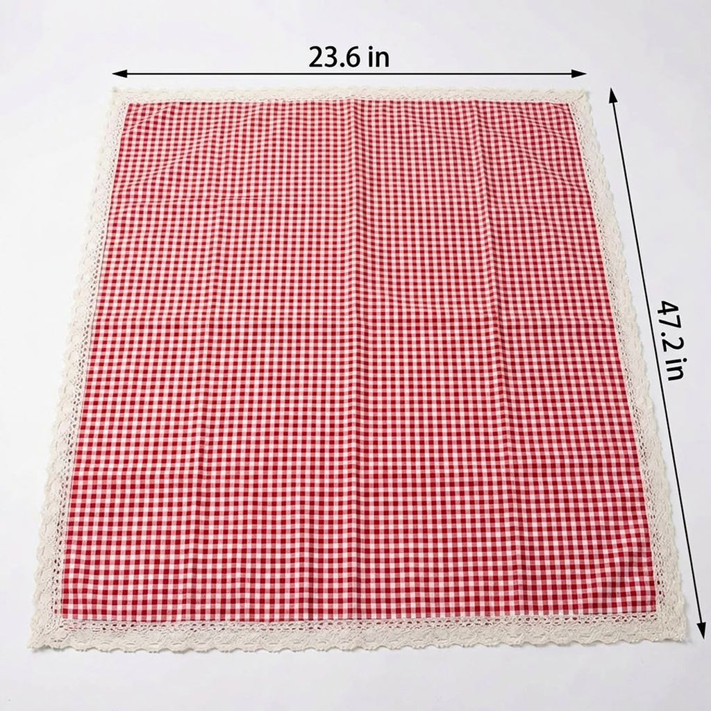 Anna-Kaci Gingham Picnic Blanket Outdoor Picnic Mat with Lace Trim for Park Beach Camping