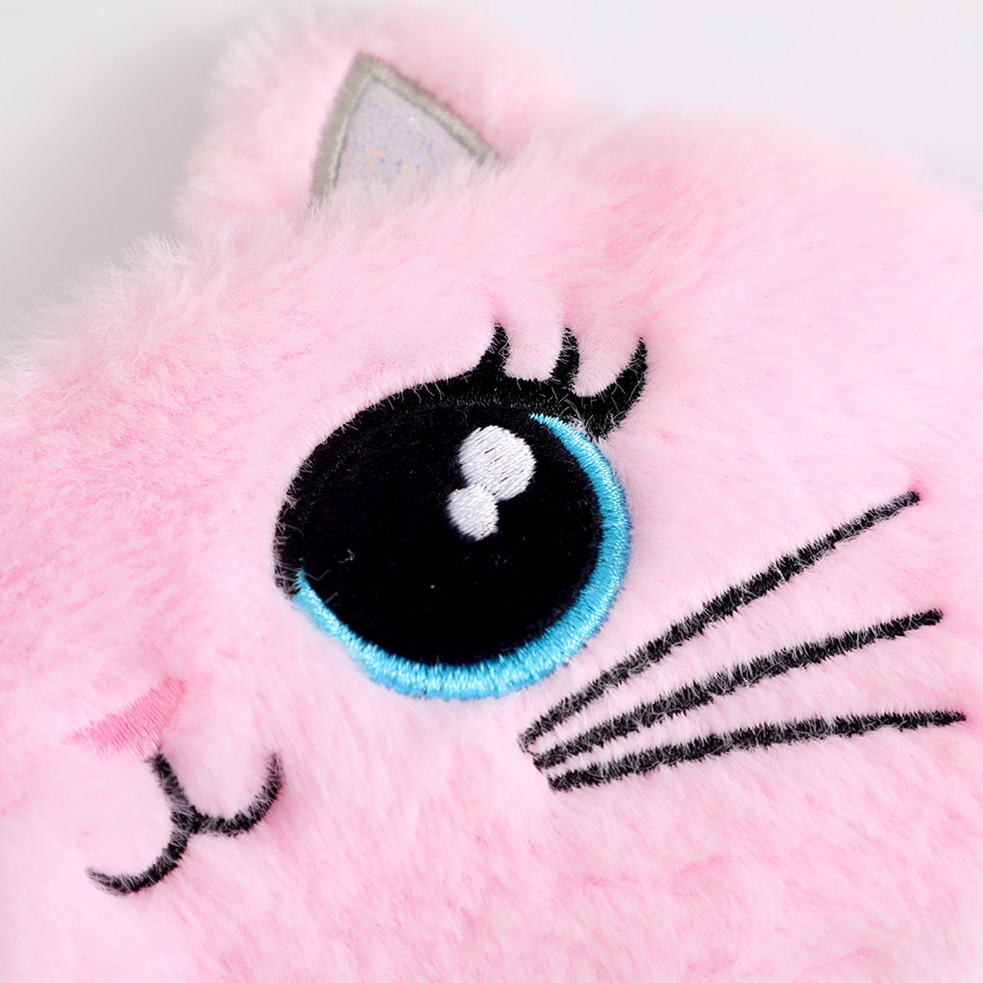Anna-Kaci Plush Cat Face Sleep Mask Soft Faux Fur Eye Cover with Embroidered Design Elastic Satin Strap